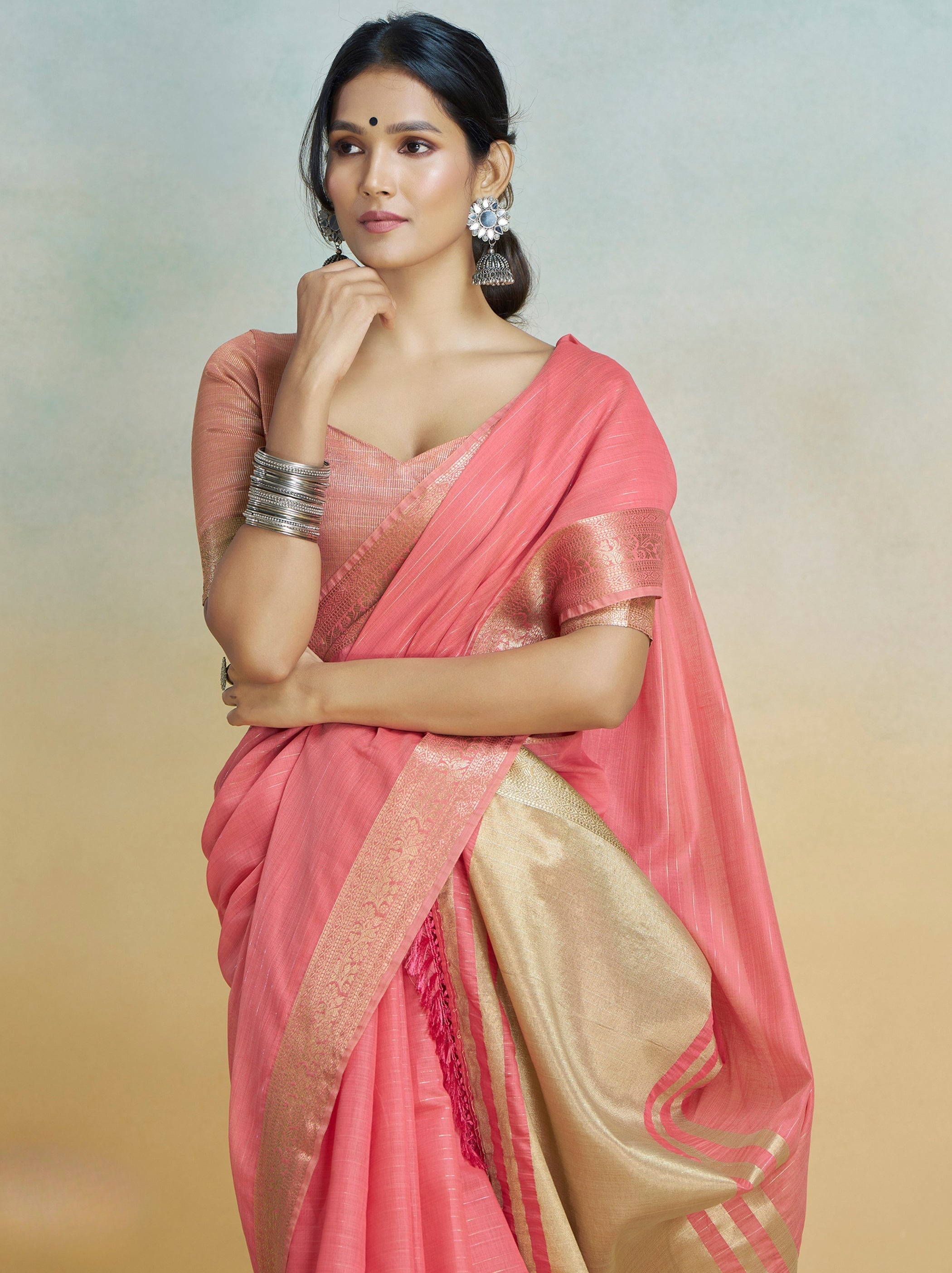 Punch Pink Handloom Silk Saree With Blouse Piece - TrendOye