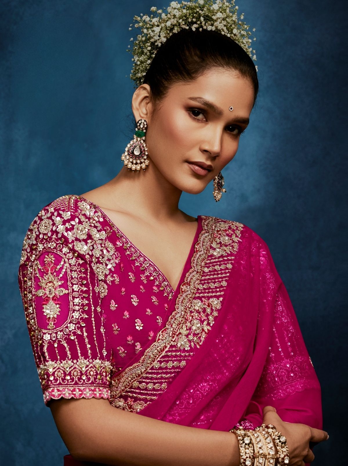 Ruby Pink Premium Sequin Embellished Designer Saree With Blouse - TrendOye