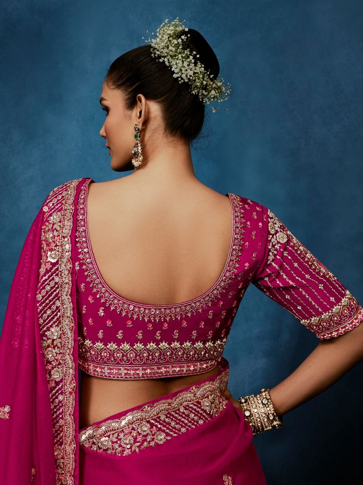 Ruby Pink Premium Sequin Embellished Designer Saree With Blouse - TrendOye
