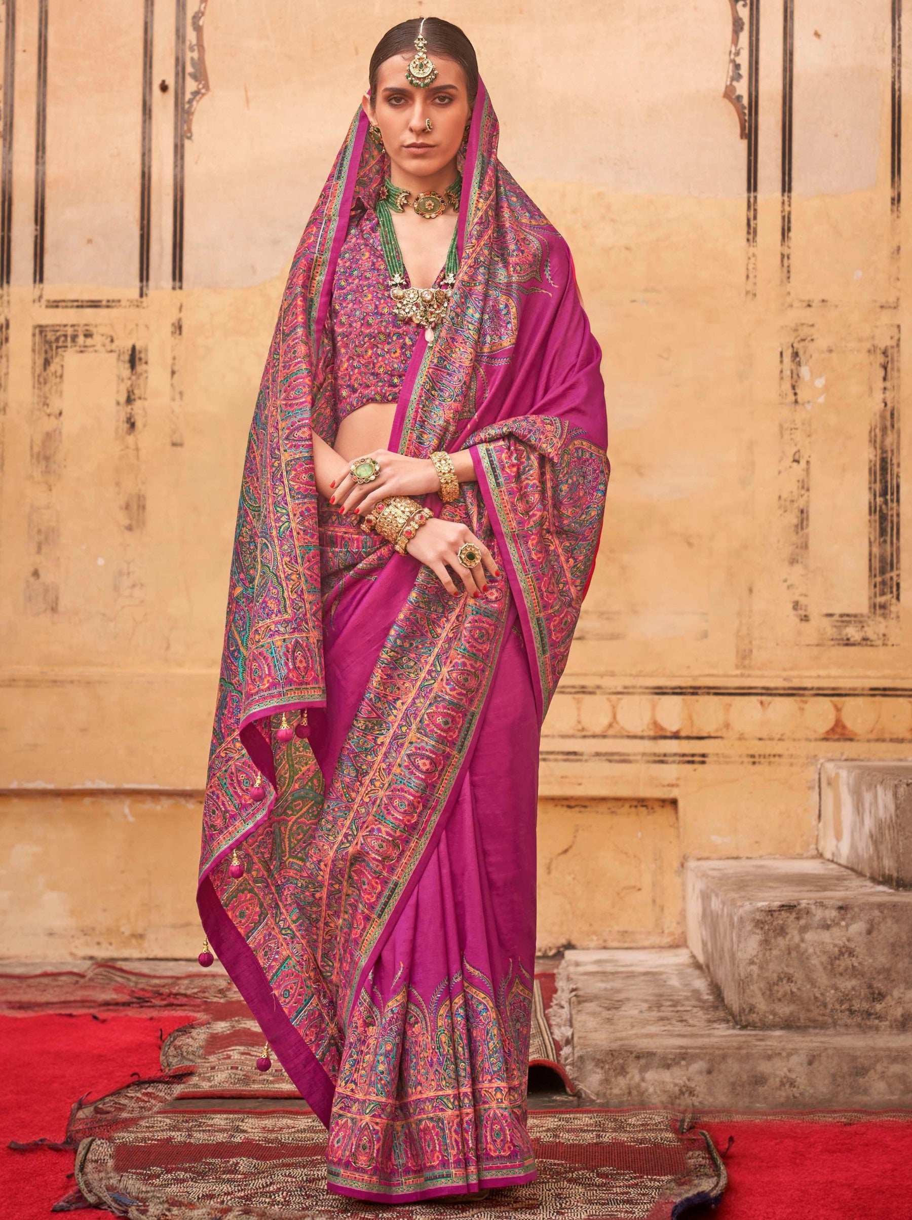 Cerise Pink Silk Celebration Saree - TrendOye