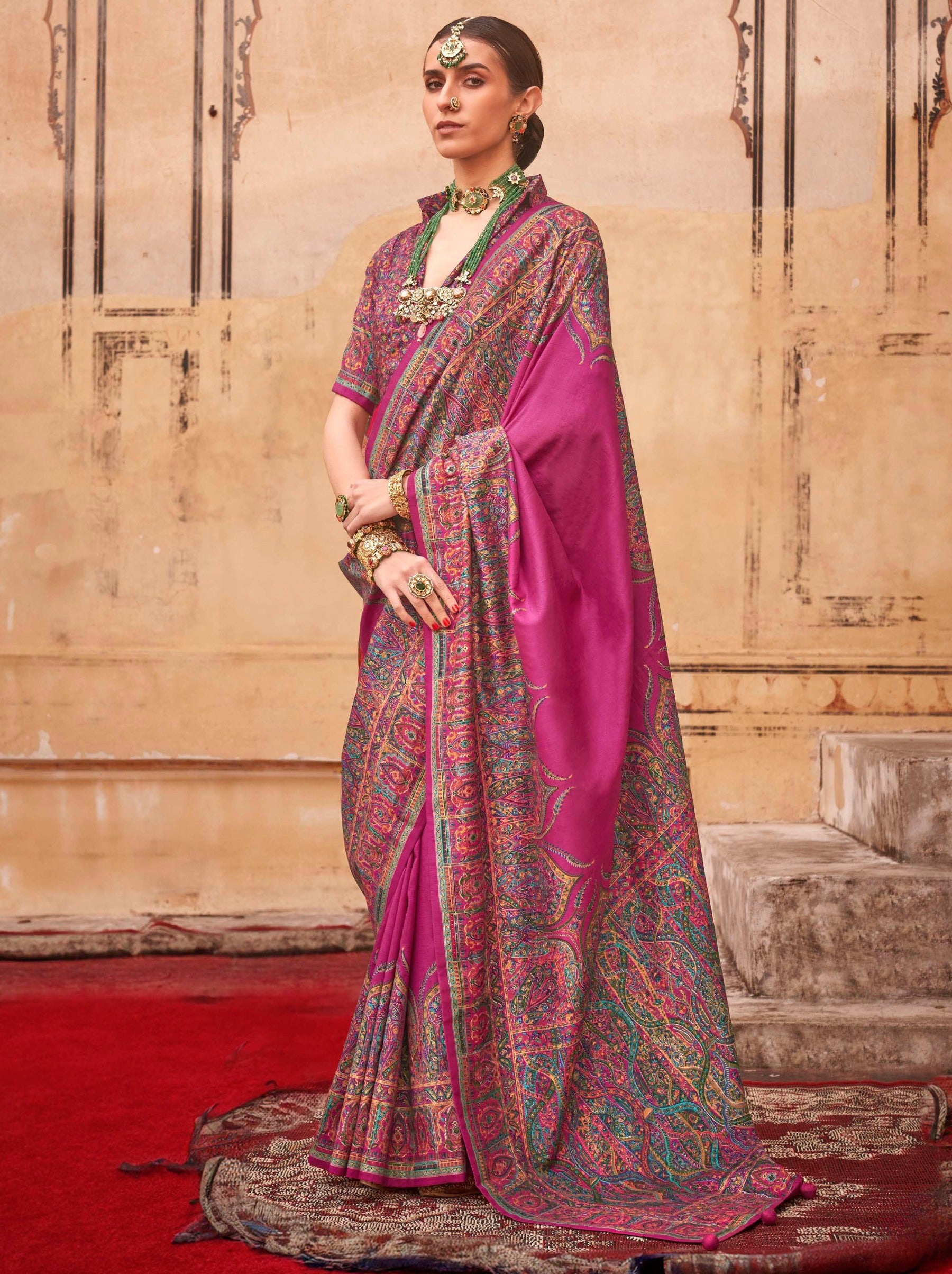 Cerise Pink Silk Celebration Saree - TrendOye