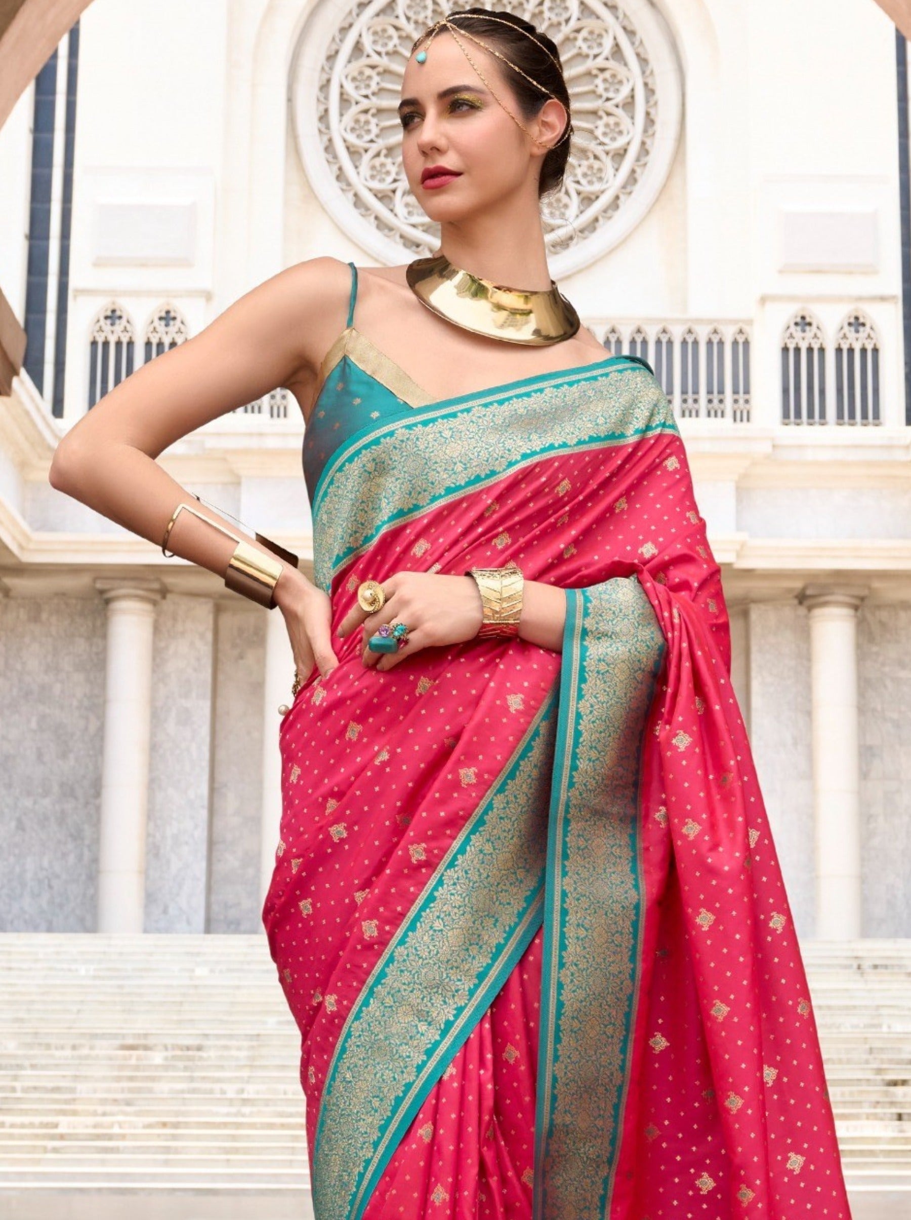 Cerise Pink Festive Saree - TrendOye