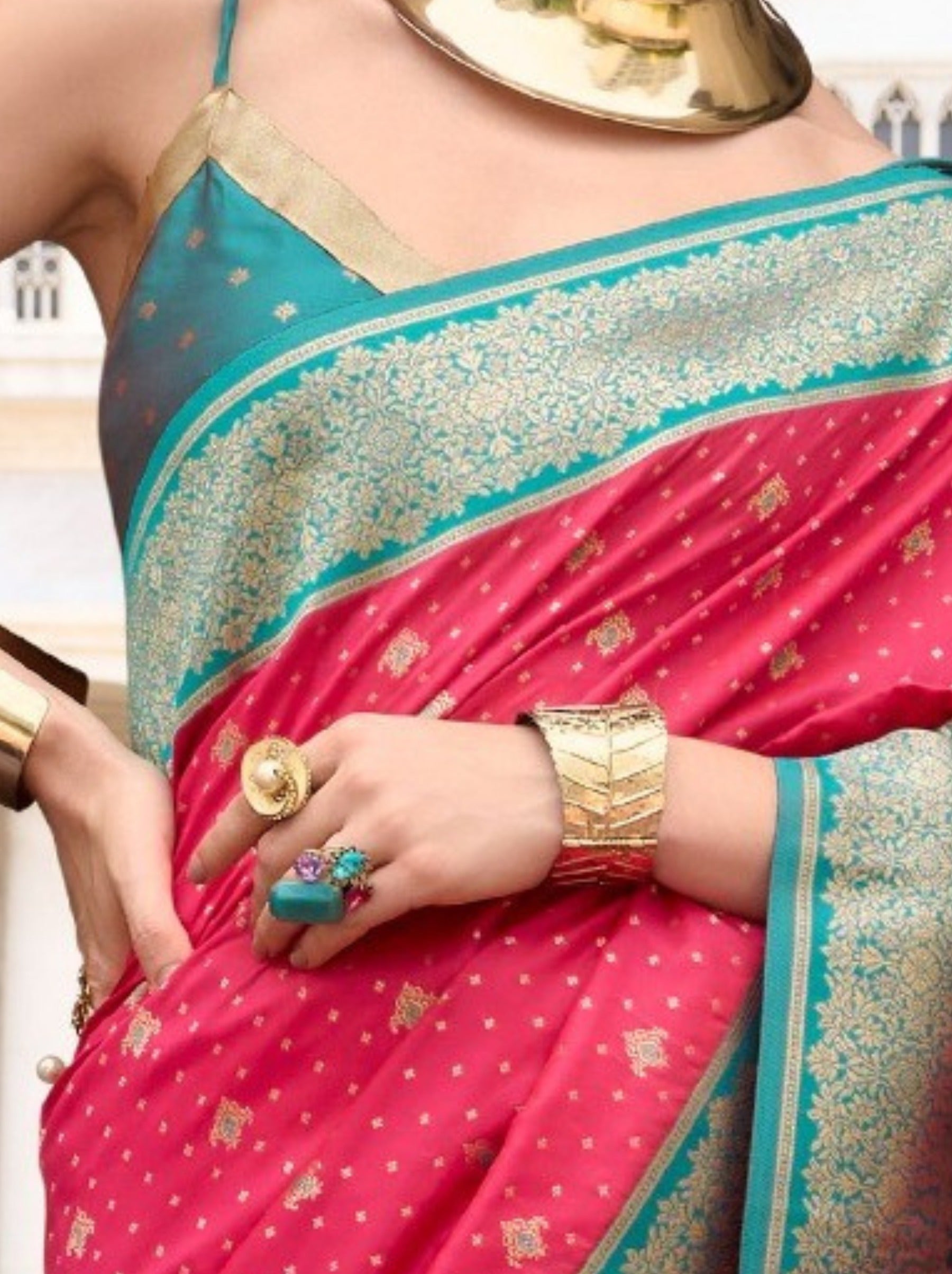 Cerise Pink Festive Saree - TrendOye