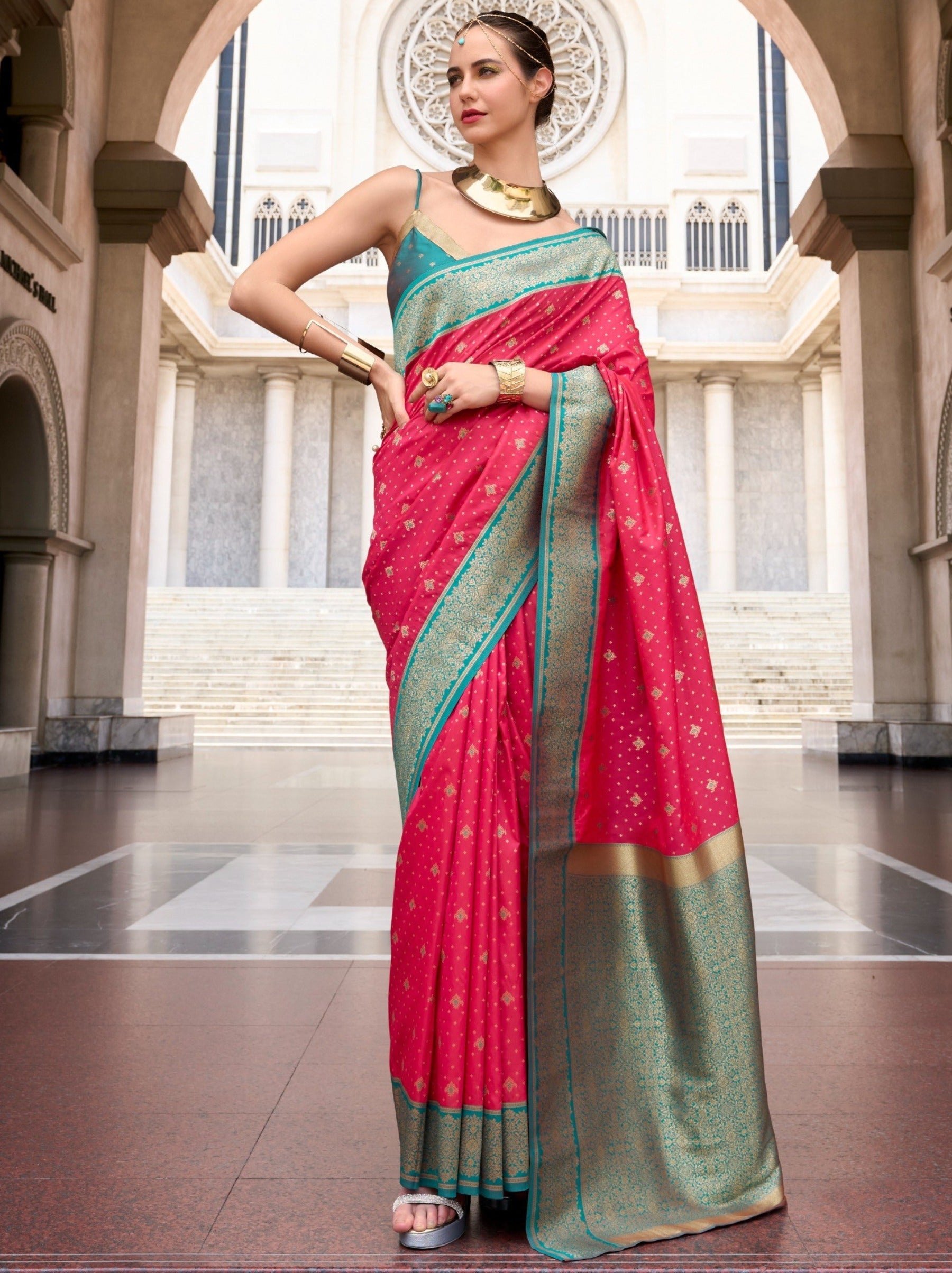 Cerise Pink Festive Saree - TrendOye