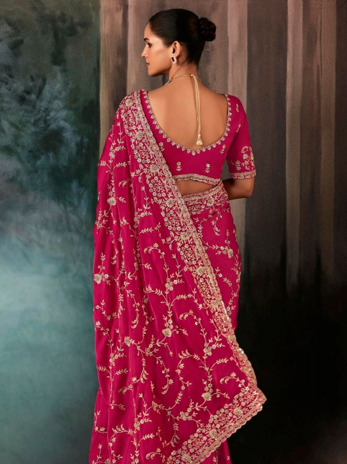 Ruby Pink Premium Soft Satin Silk Saree With Sequin Work