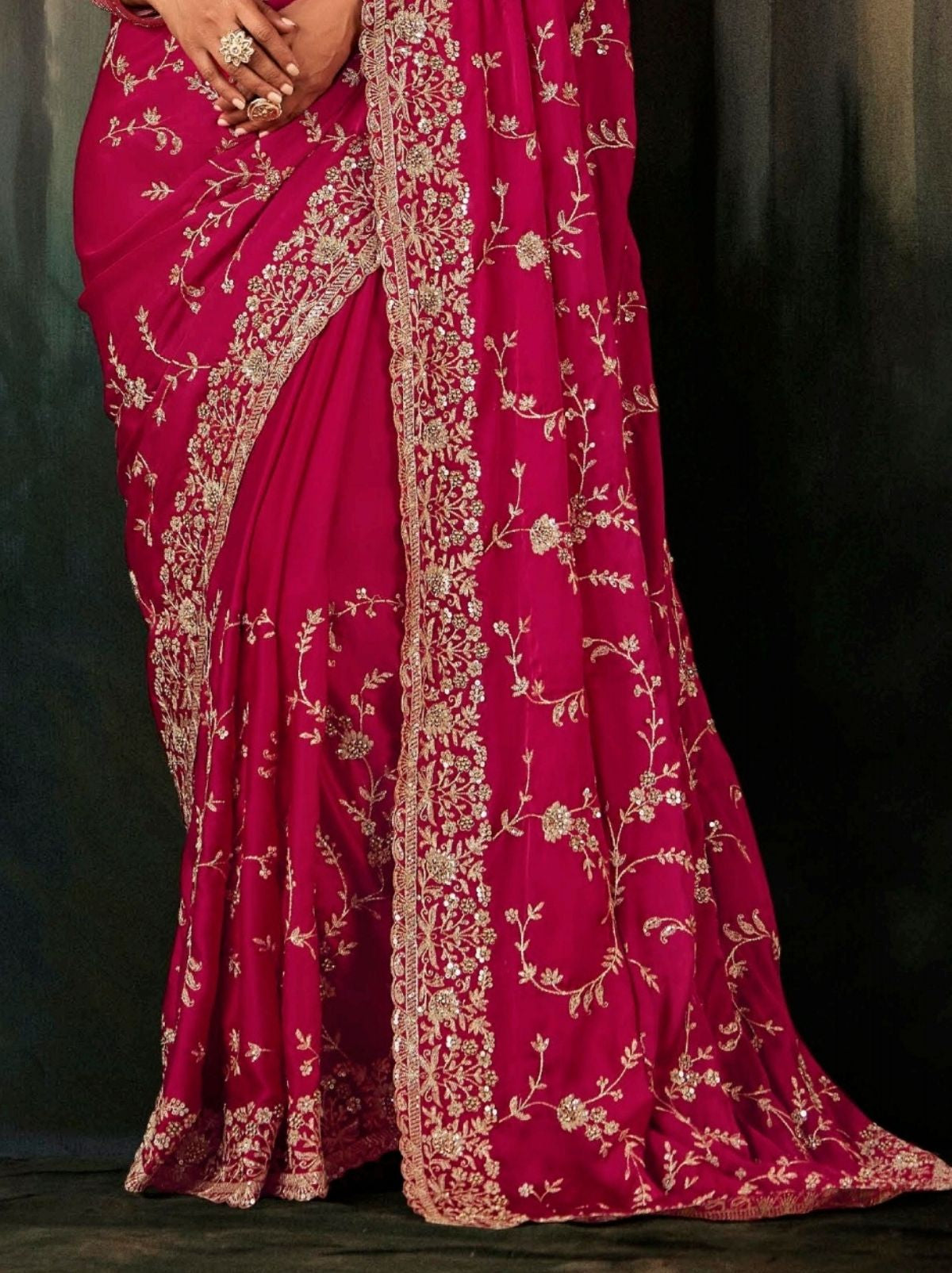 Ruby Pink Premium Soft Satin Silk Saree With Sequin Work