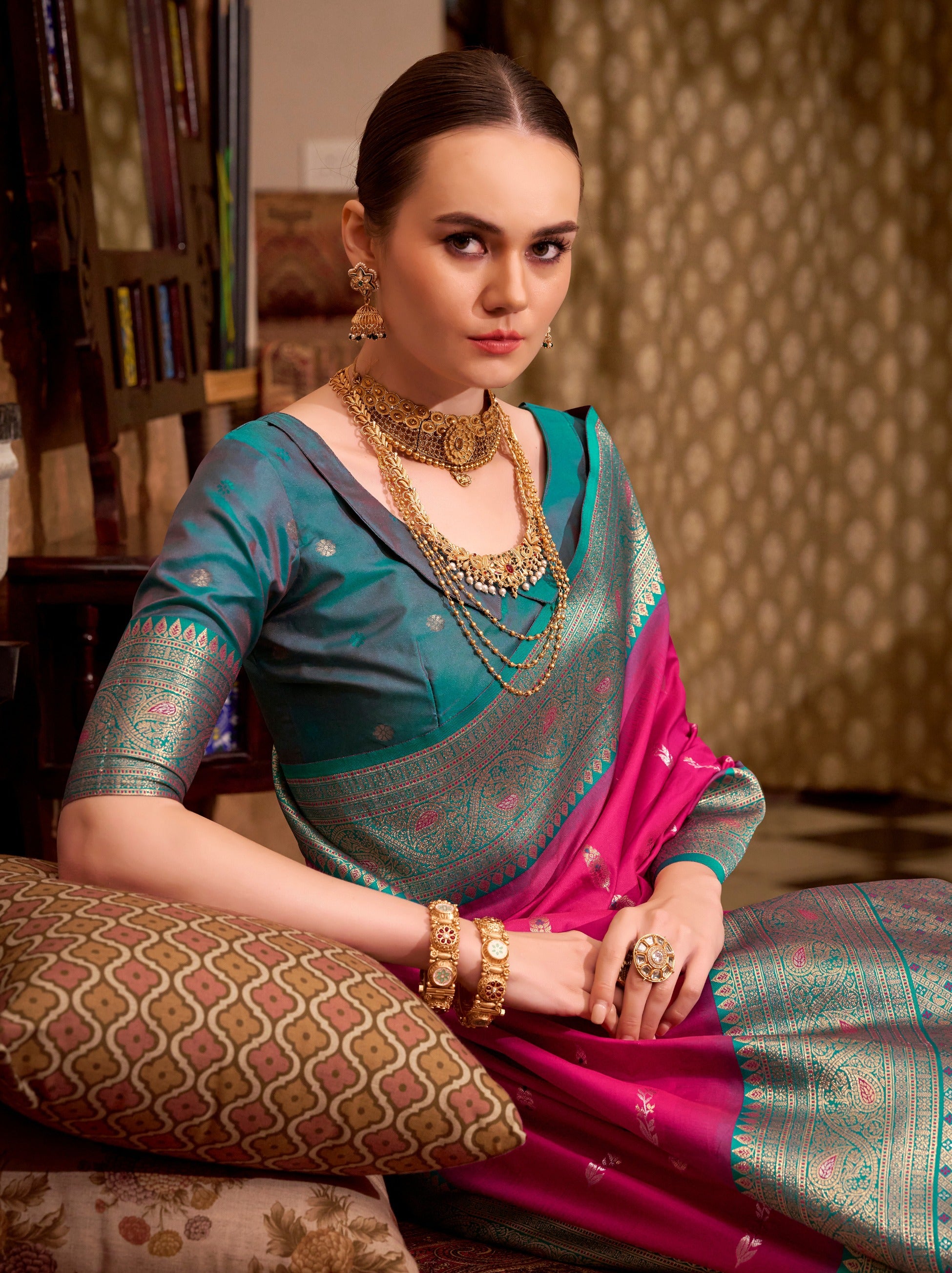 Ruby Pink Premium Festive Silk Saree With Unstitched Blouse - TrendOye