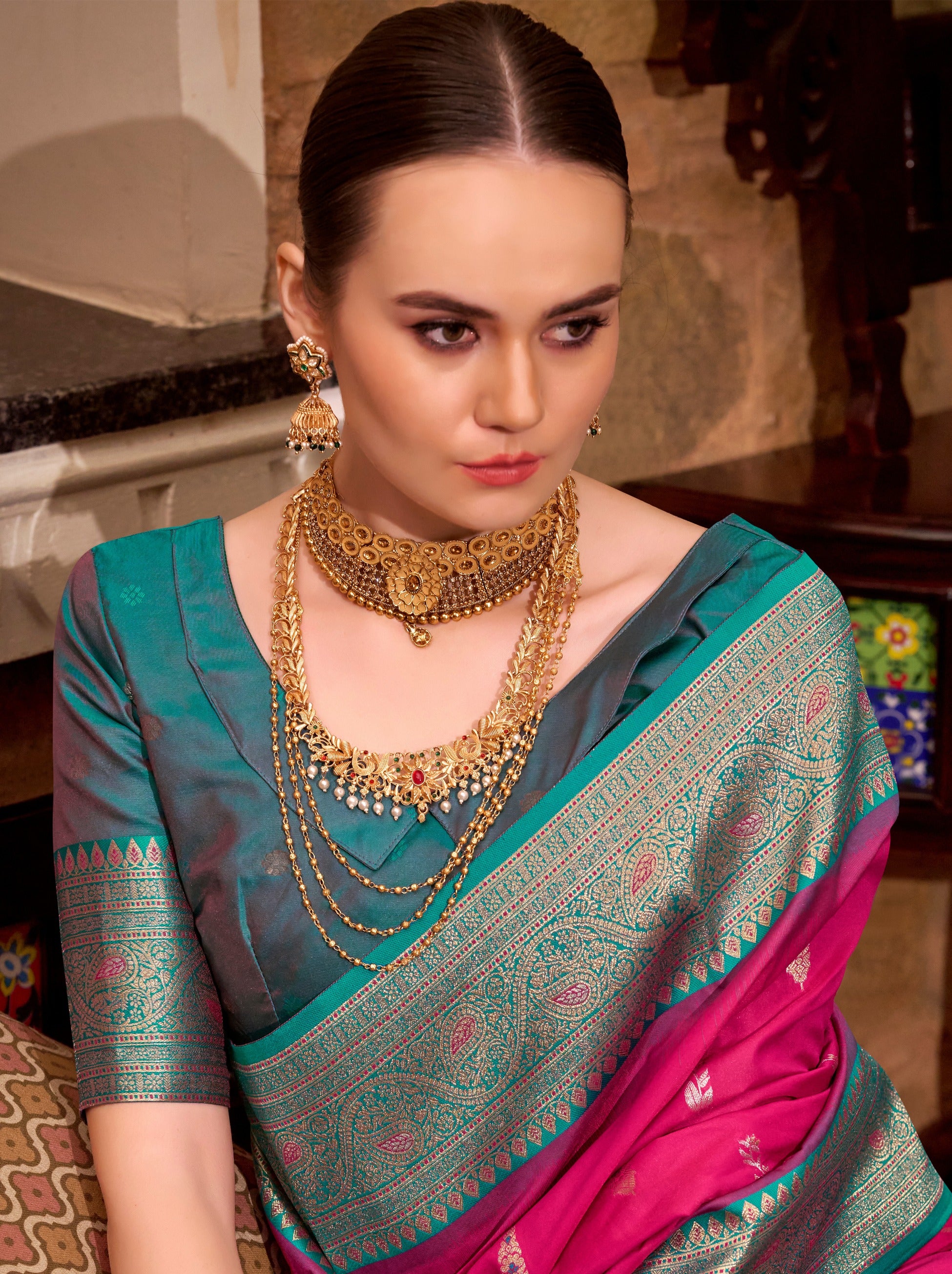 Ruby Pink Premium Festive Silk Saree With Unstitched Blouse - TrendOye