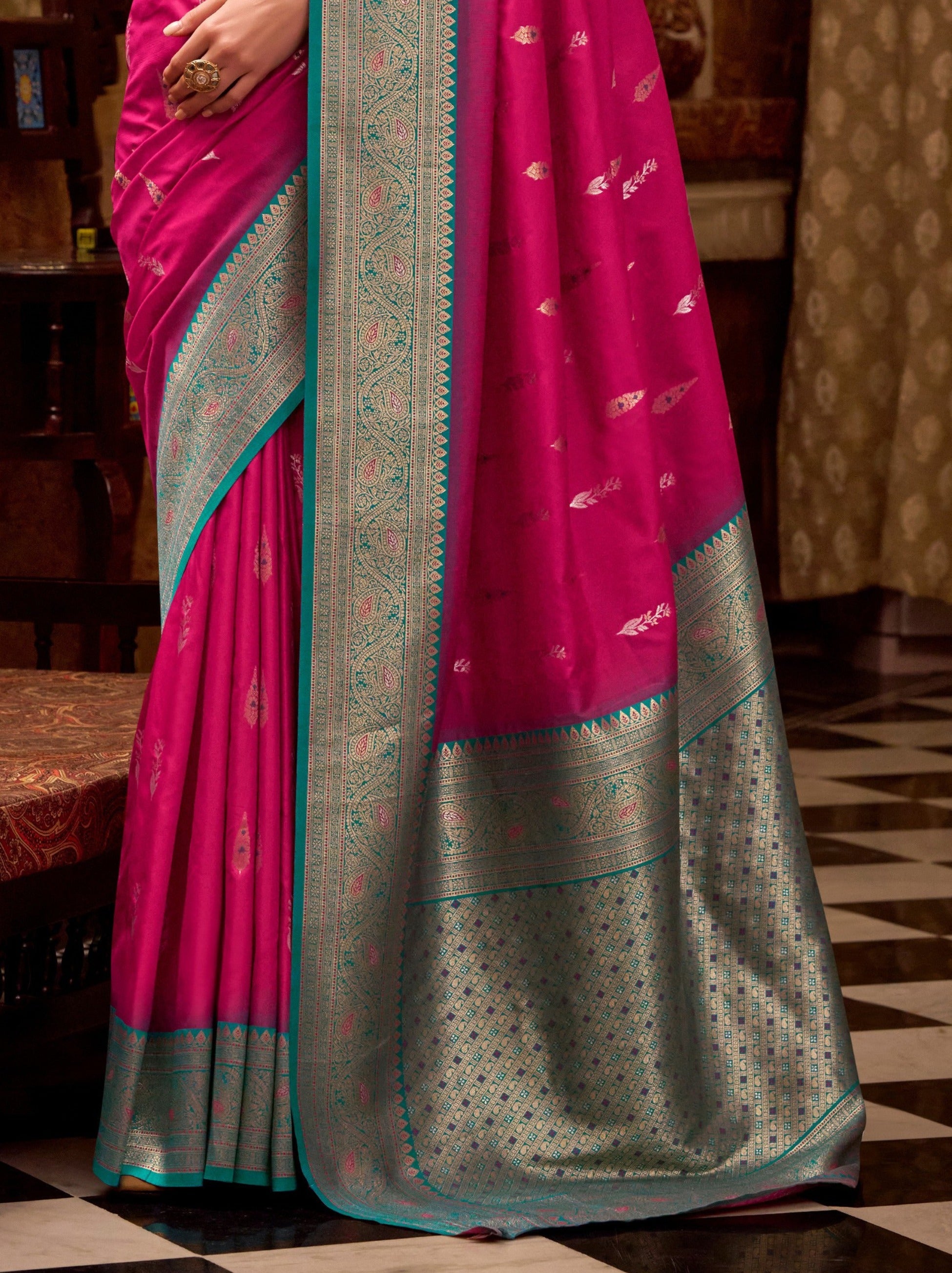 Ruby Pink Premium Festive Silk Saree With Unstitched Blouse - TrendOye