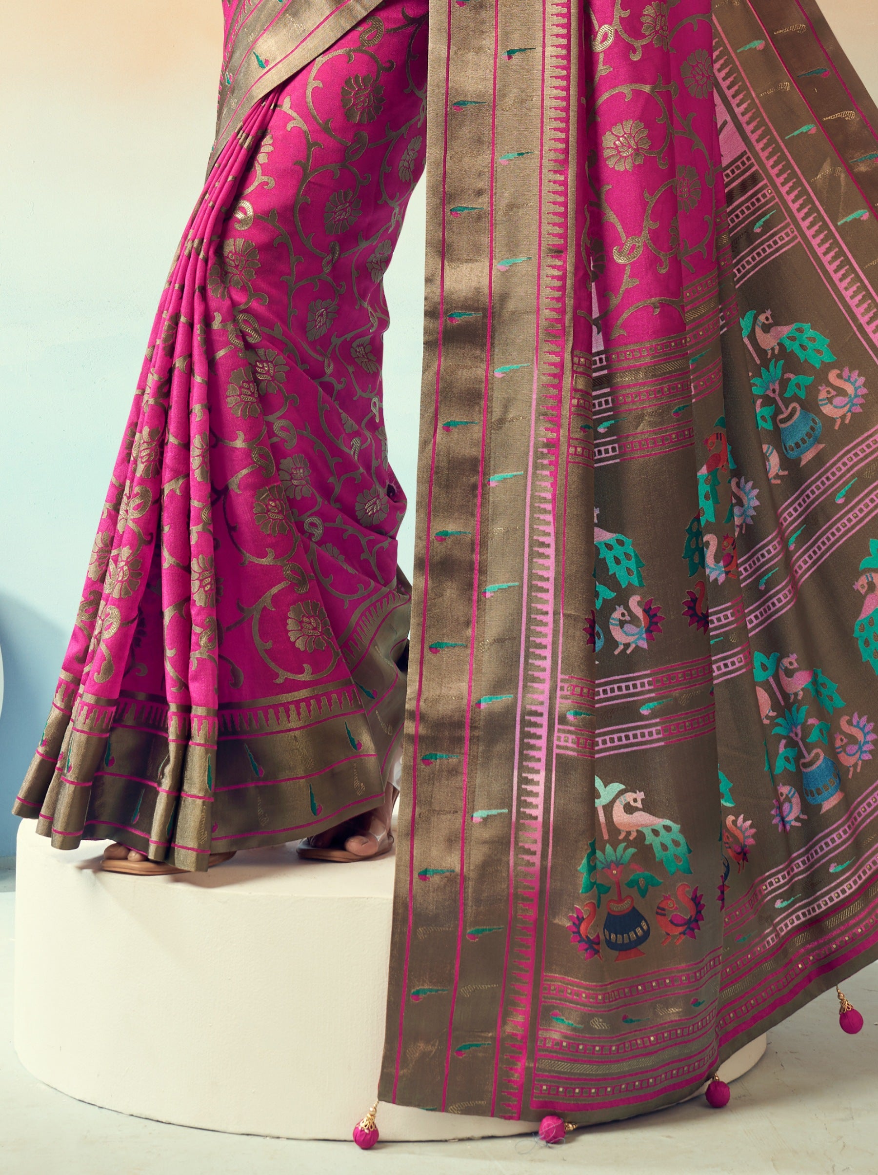 Fandango Pink Premium Georgette Festive Designer Saree With Blouse Piece
