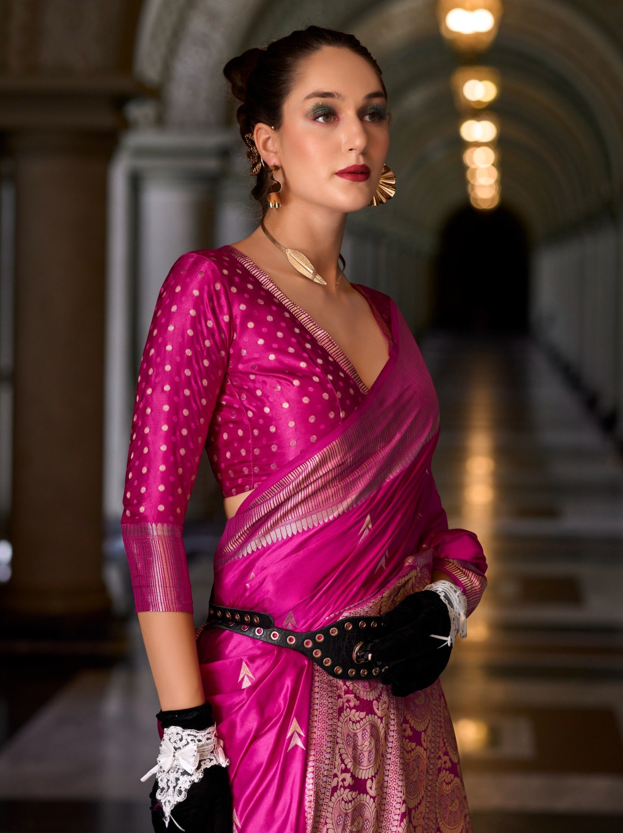 Fuchsia Pink Designer Wedding Saree - TrendOye