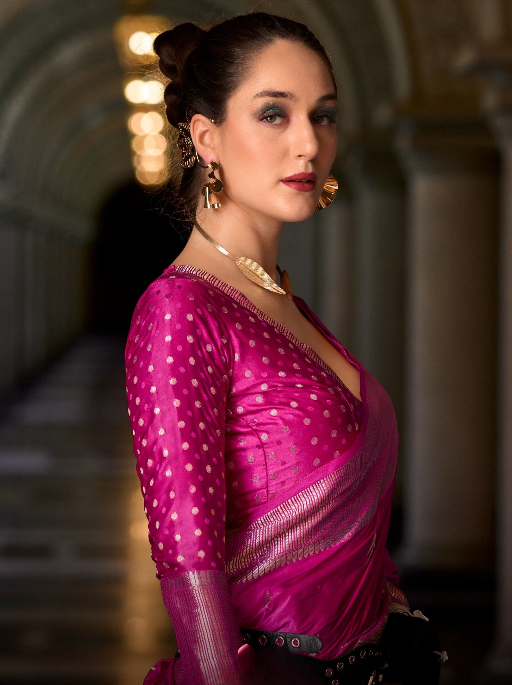 Fuchsia Pink Designer Wedding Saree - TrendOye
