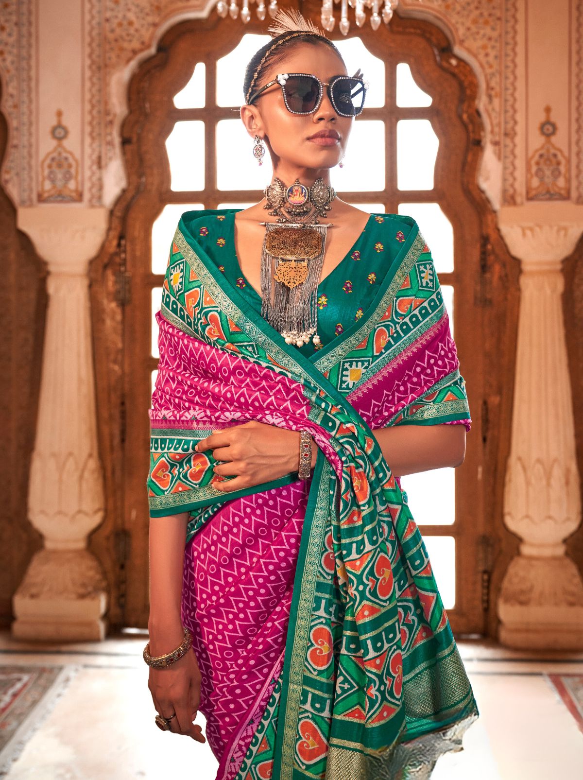 Magenta Pink Wedding Party Designer Saree - TrendOye