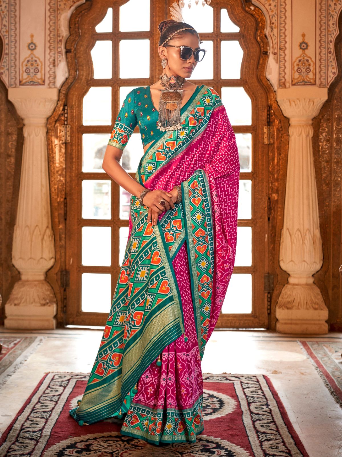 Magenta Pink Wedding Party Designer Saree - TrendOye