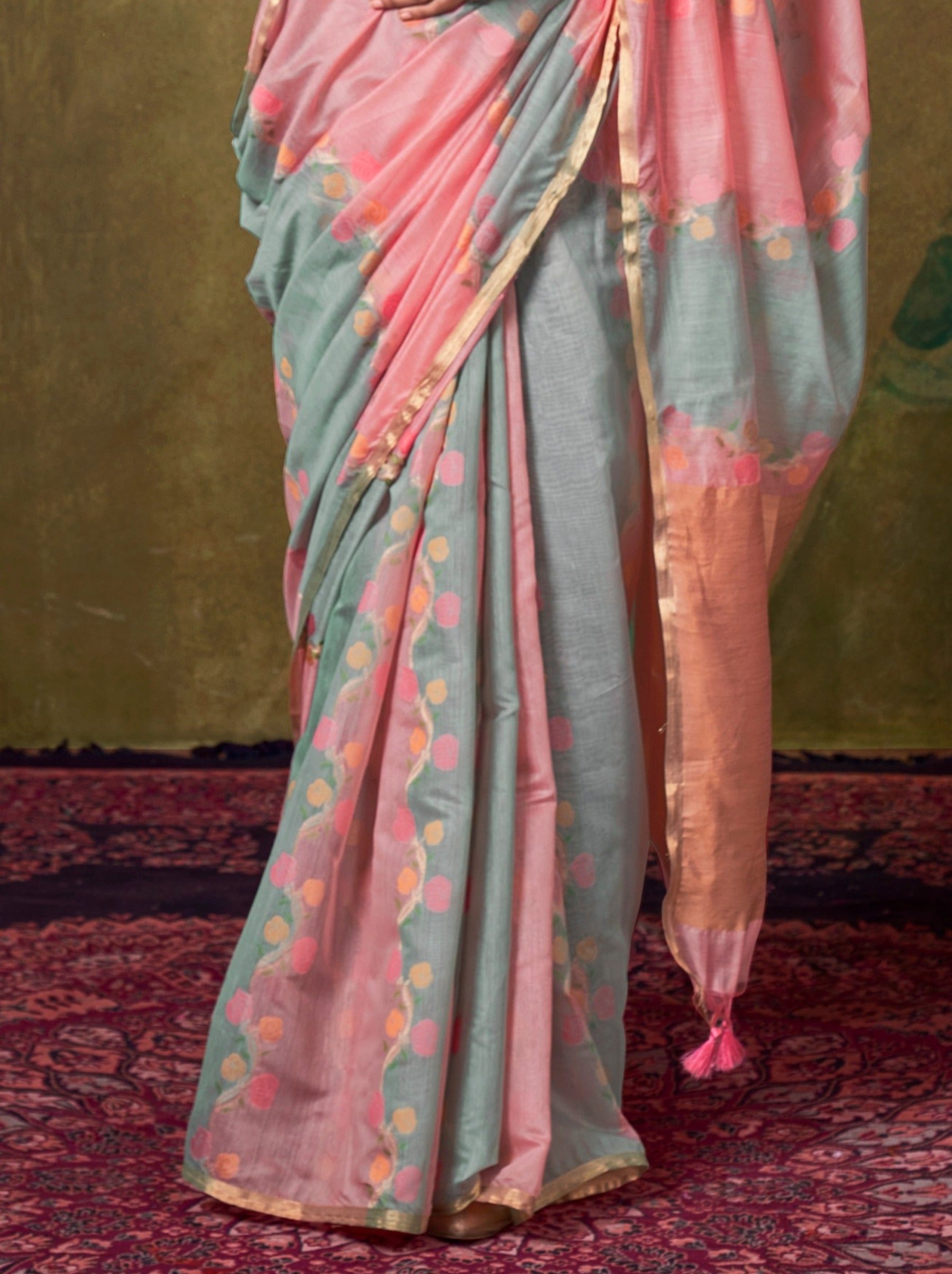 Flamingo Pink Pure Weaving Fancy Fabric Party Saree - TrendOye