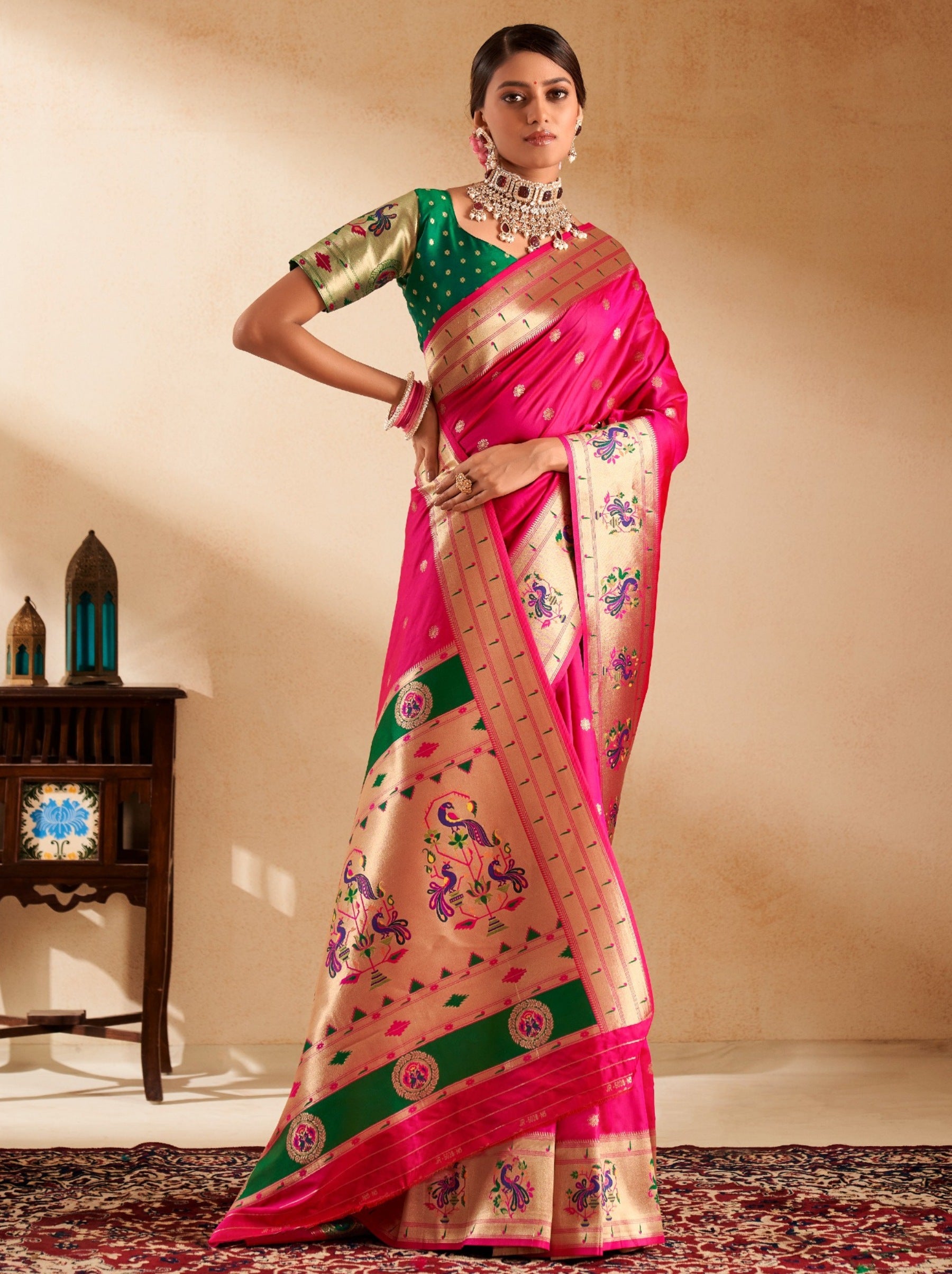Ruby Pink Paithani Festive Saree - TrendOye