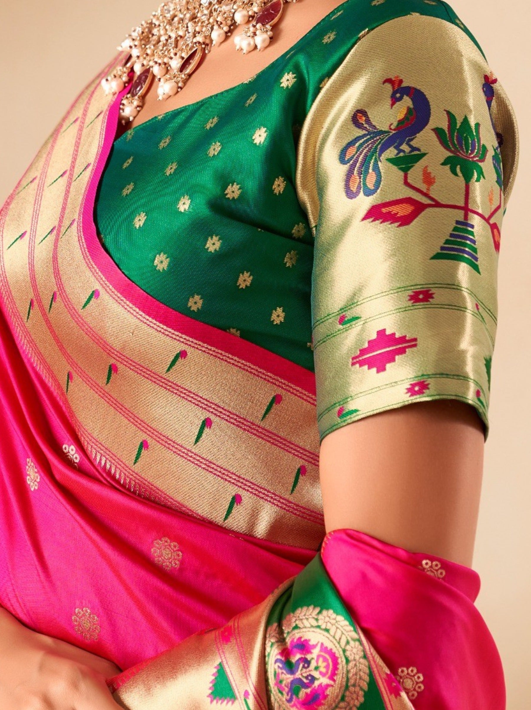 Ruby Pink Paithani Festive Saree - TrendOye