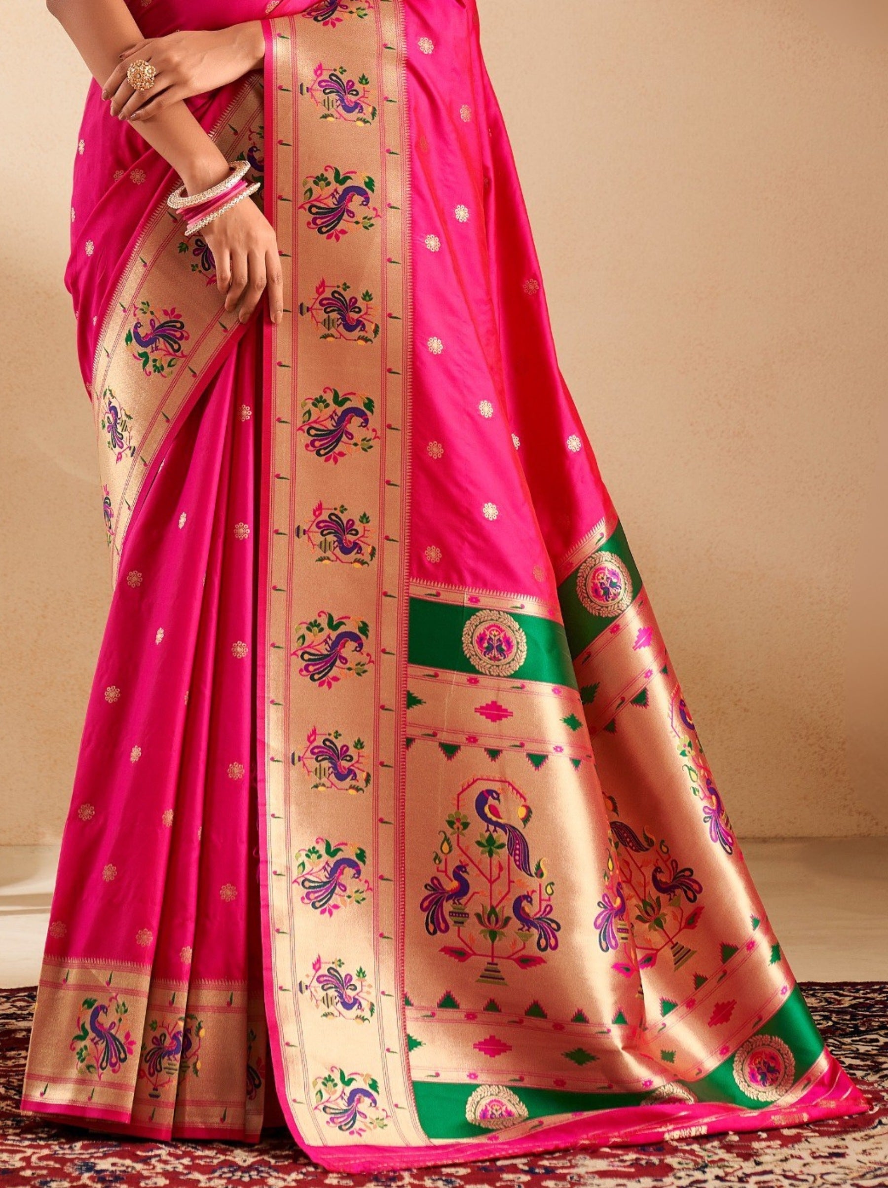 Ruby Pink Paithani Festive Saree - TrendOye