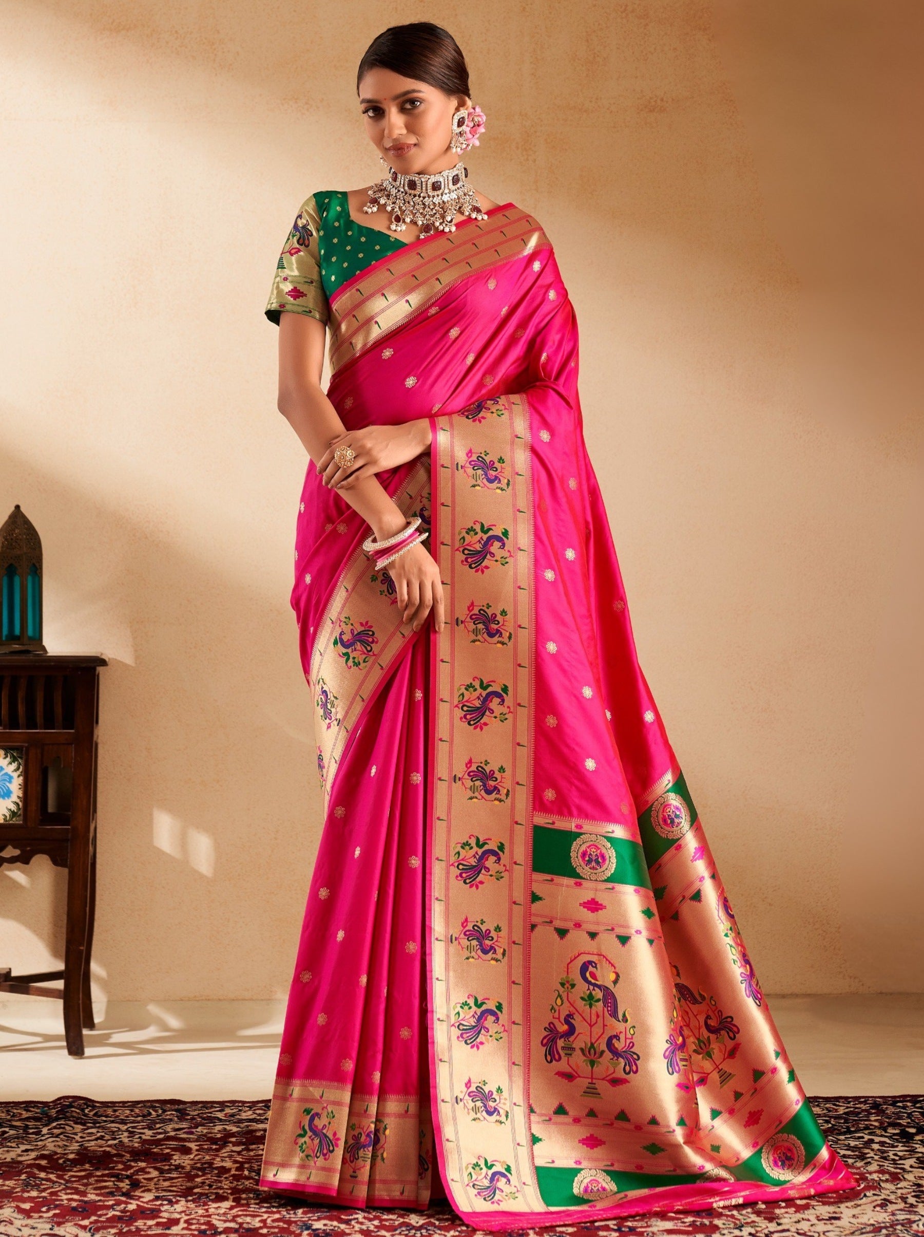 Ruby Pink Paithani Festive Saree - TrendOye
