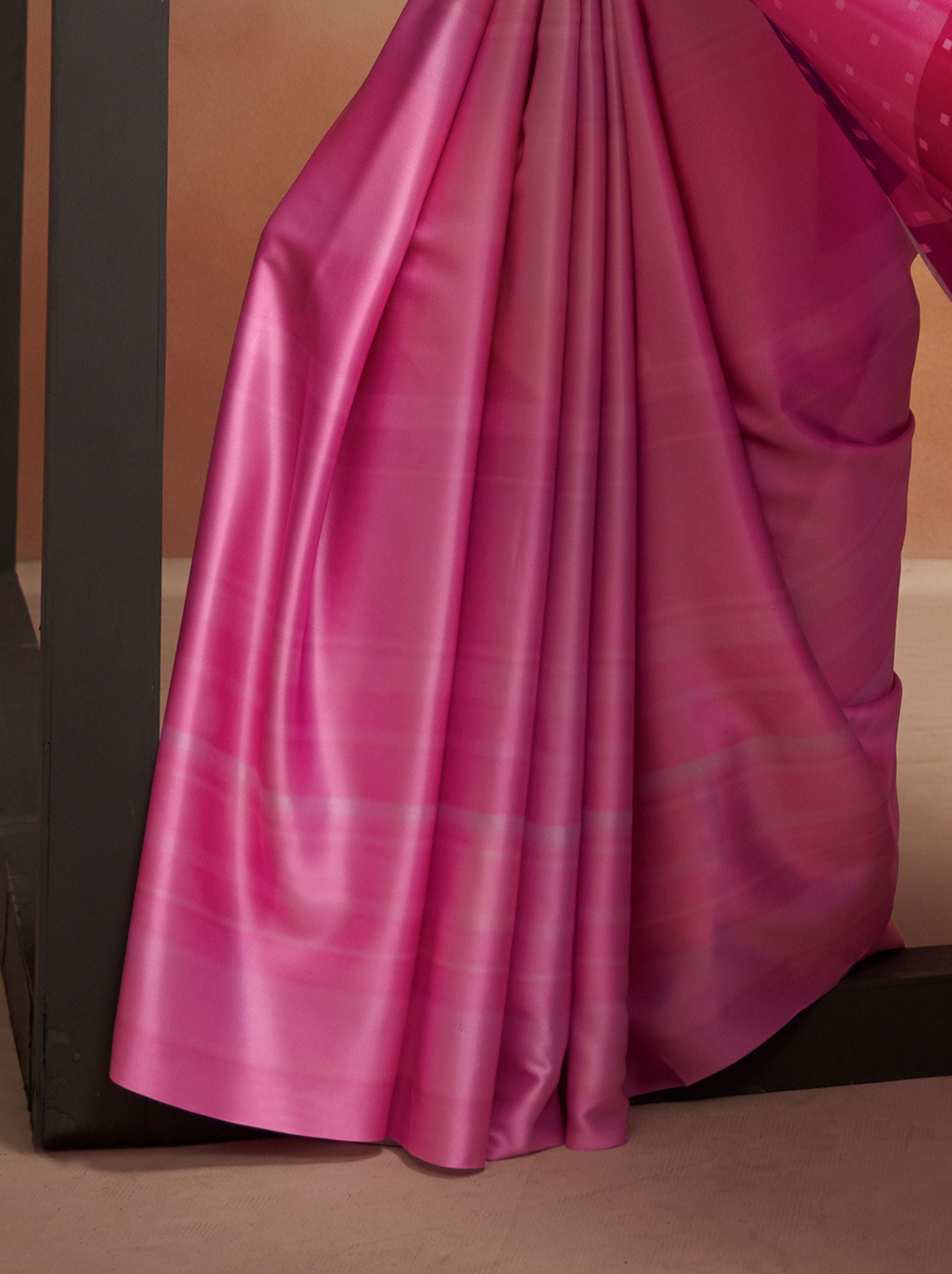 Magenta Pink Satin Silk Designer Saree - TrendOye