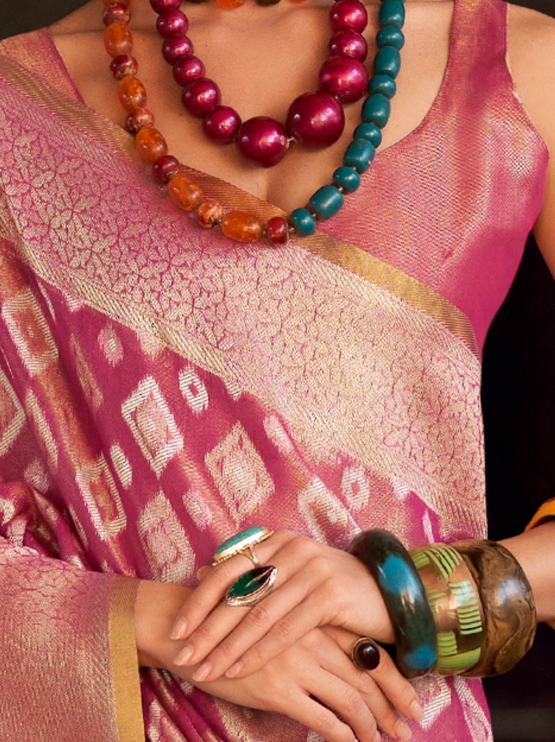 Cerise Pink Premium Tissue Silk Festive Saree - TrendOye