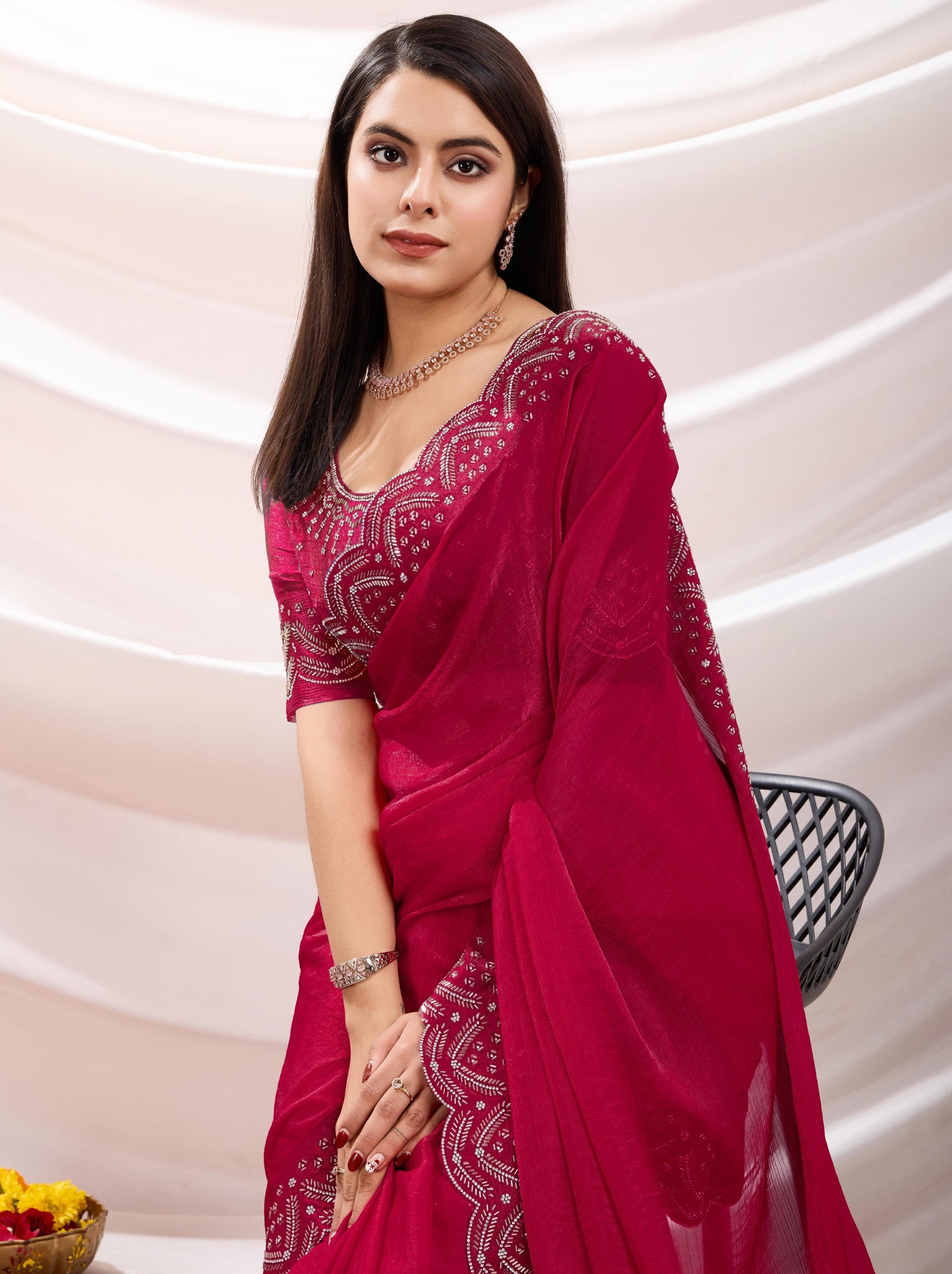 Ruby Pink Party Saree - TrendOye