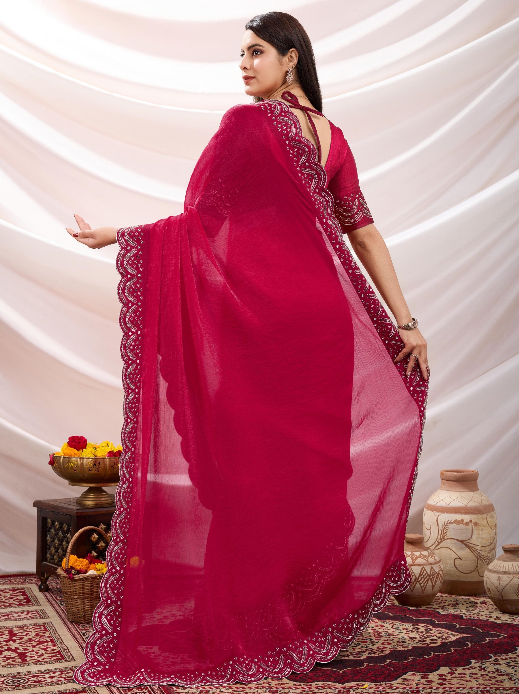 Ruby Pink Party Saree - TrendOye