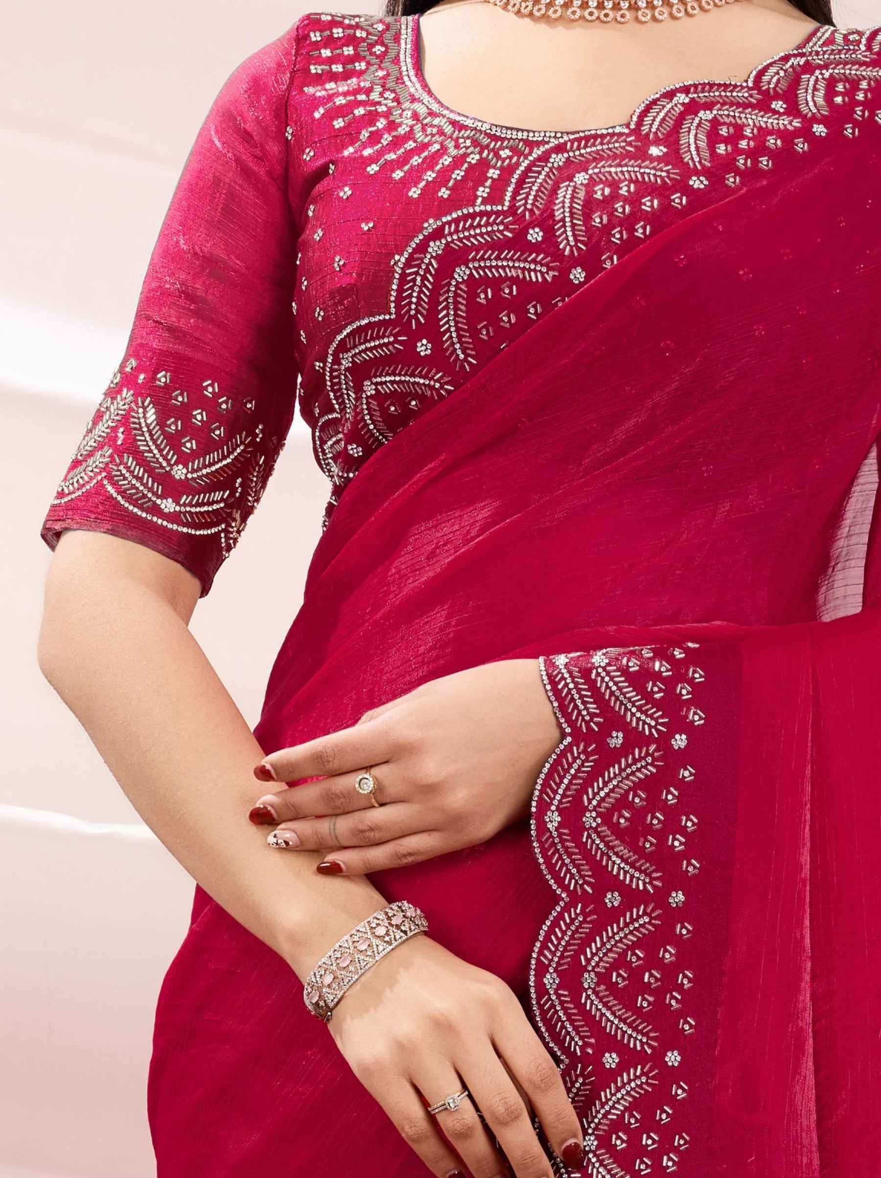 Ruby Pink Party Saree - TrendOye
