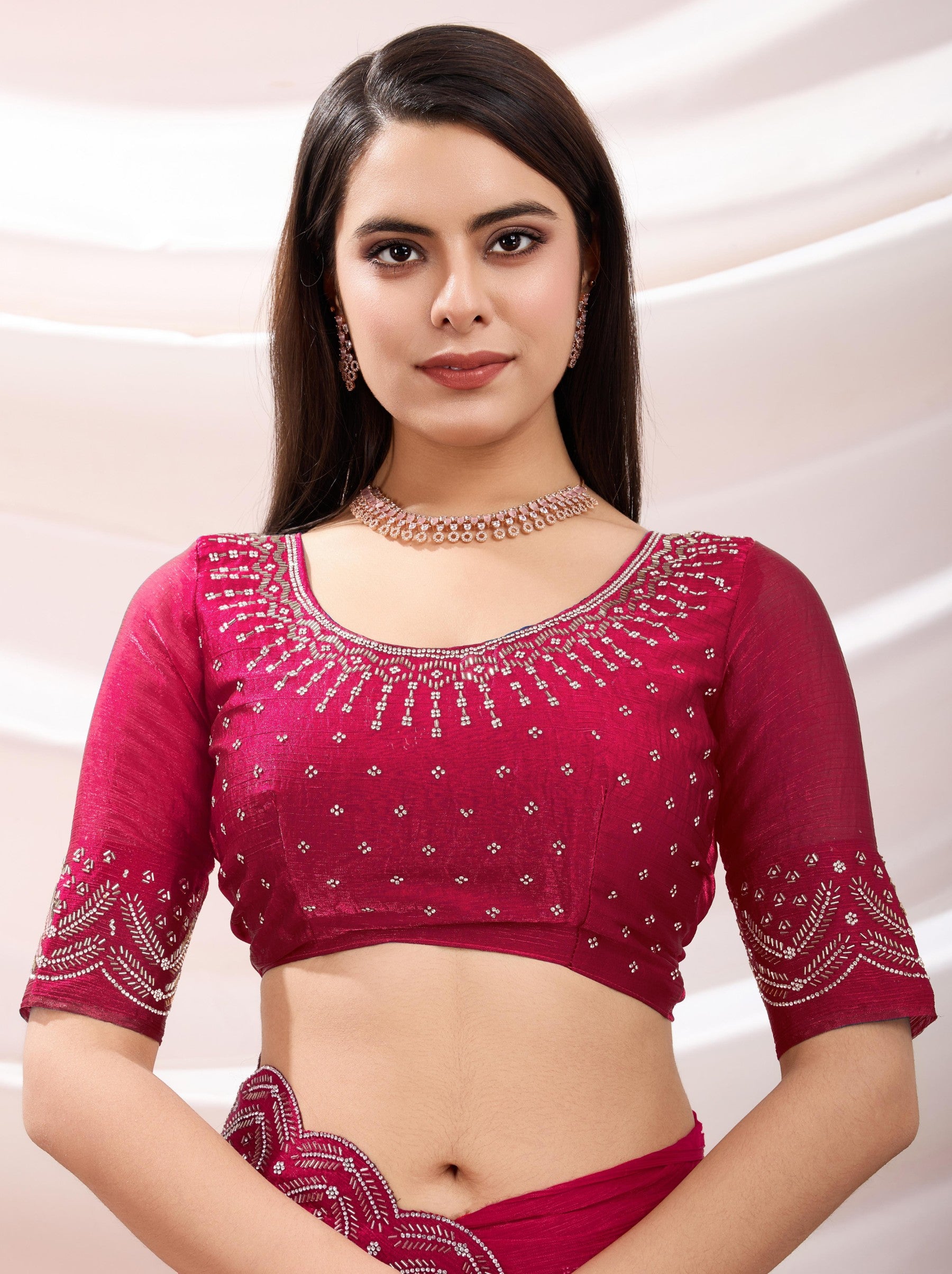 Ruby Pink Party Saree - TrendOye