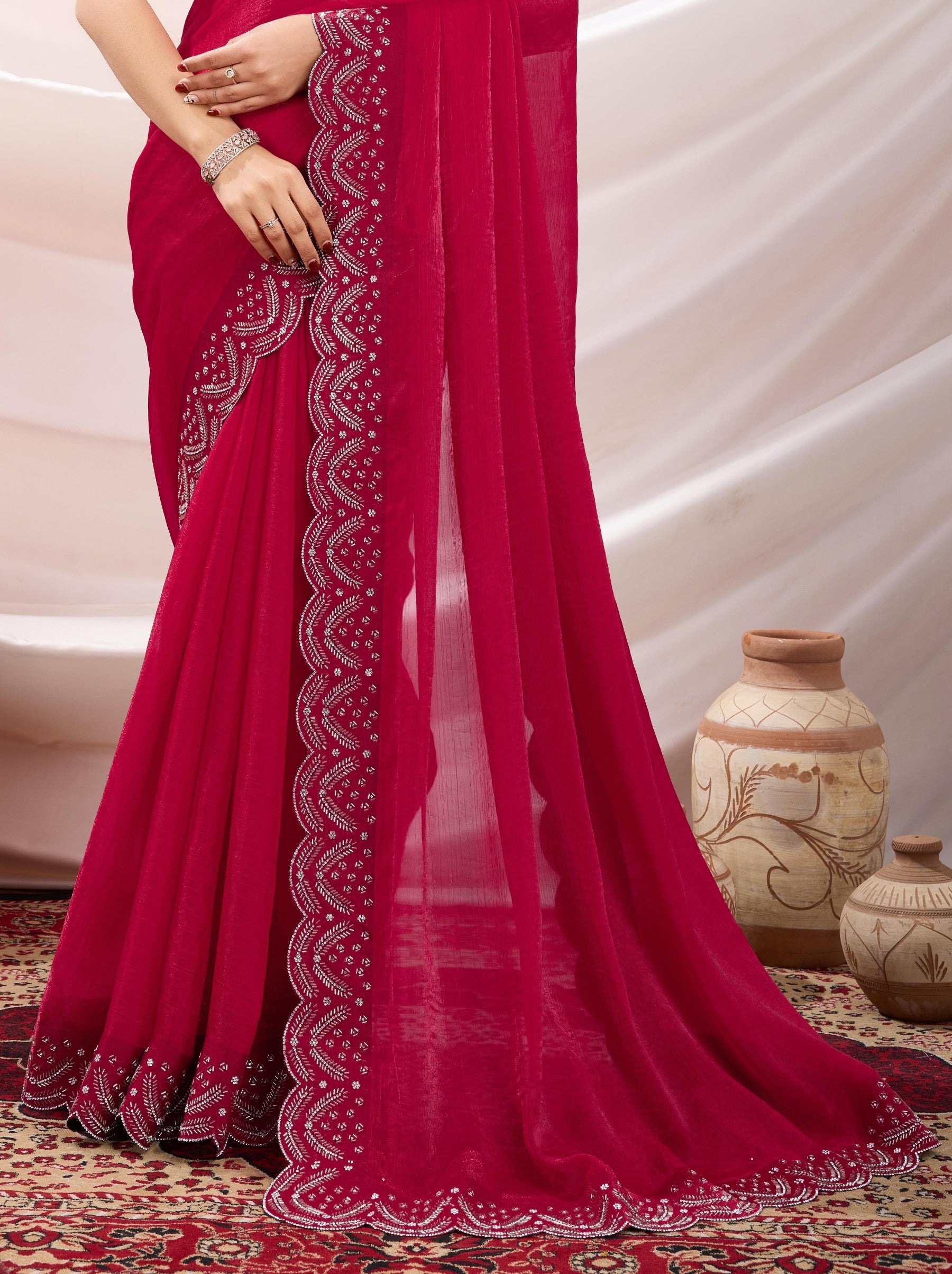 Ruby Pink Party Saree - TrendOye