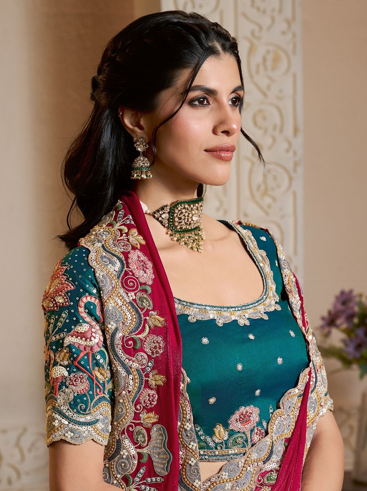 Ruby Pink Two Tone Satin Silk Saree With Thread Work