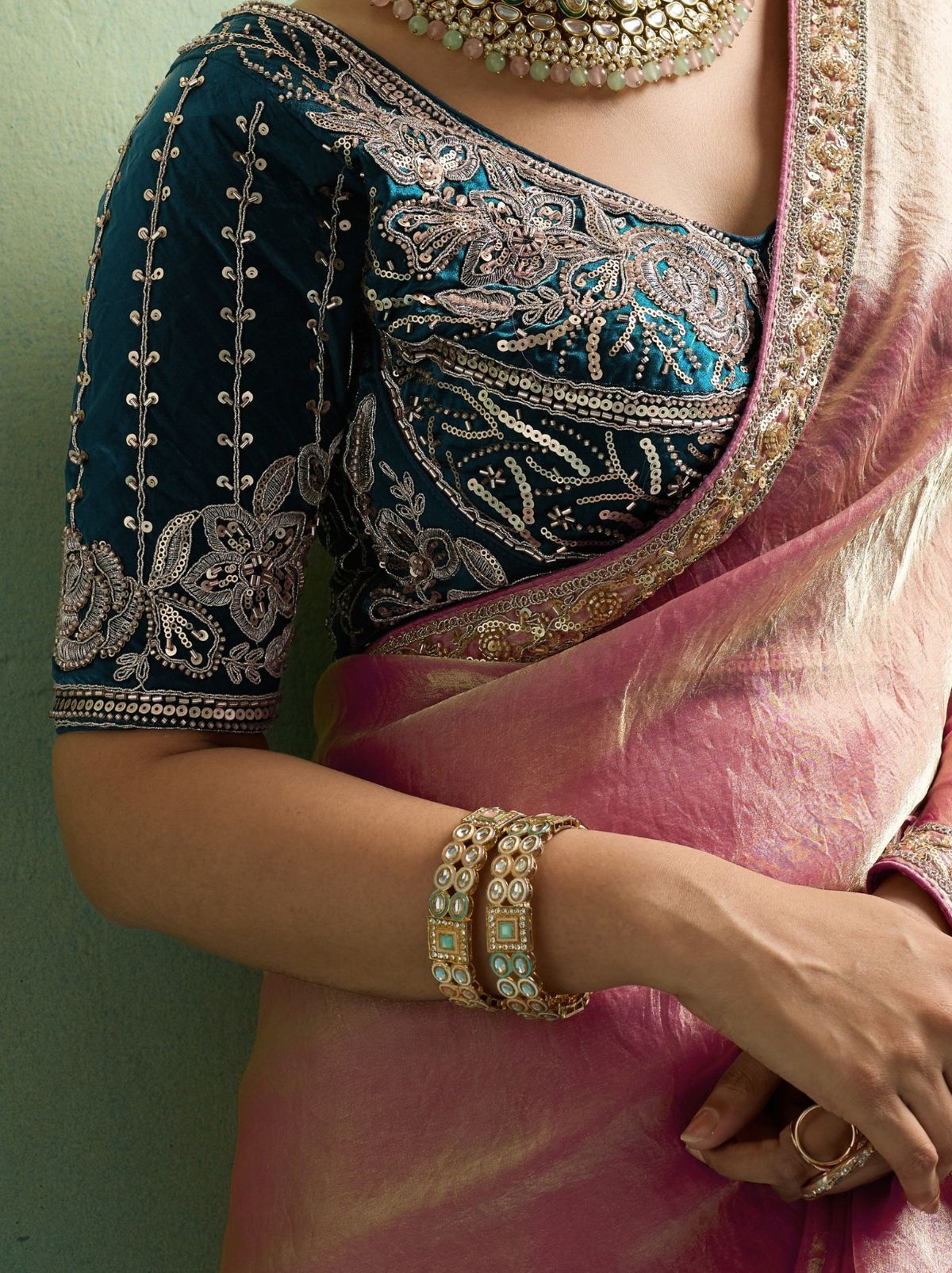 Flamingo Pink Velvet Satin Celebration Saree with Heavy Blouse