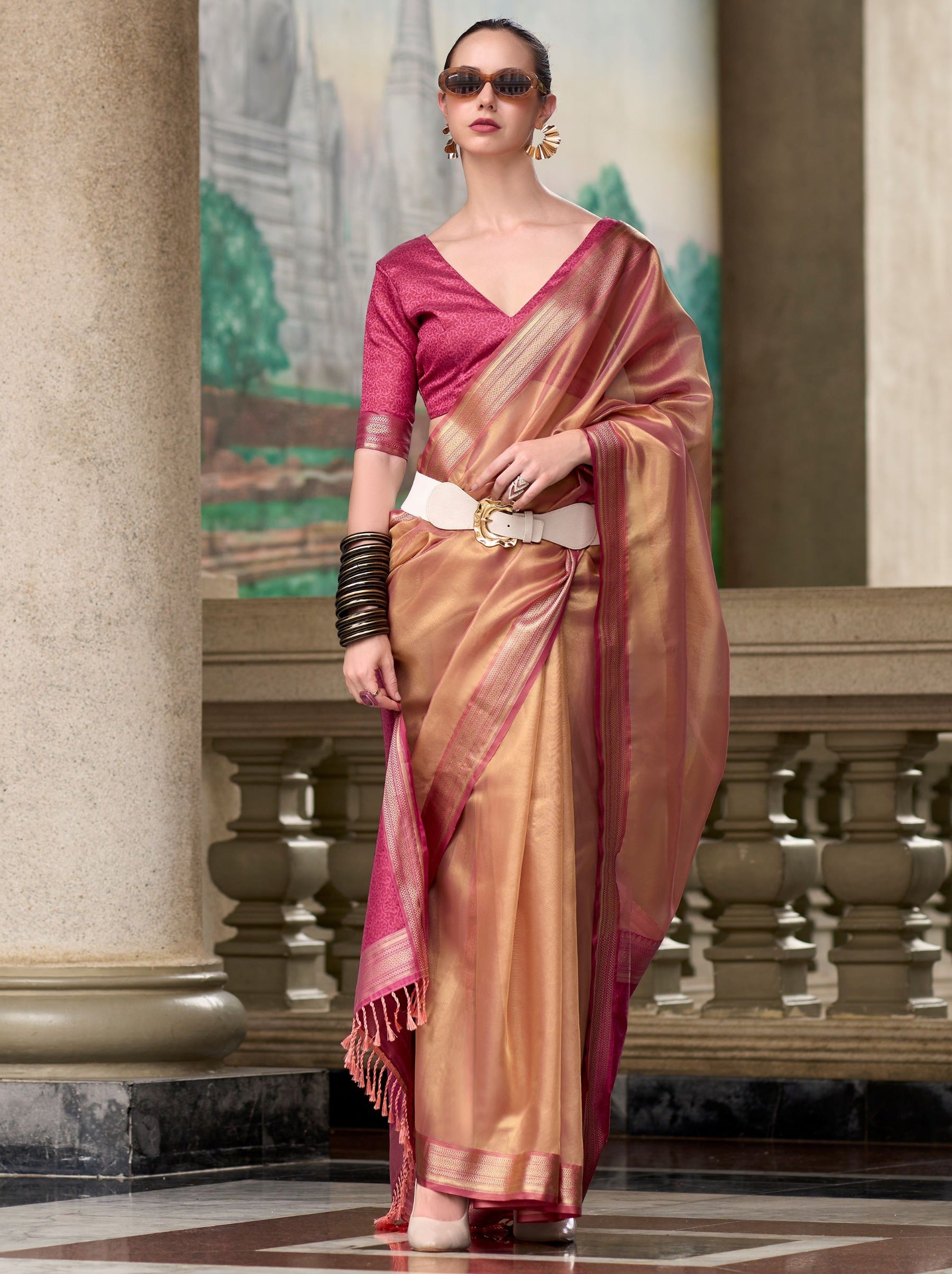 Brick Pink Celebration Saree - TrendOye