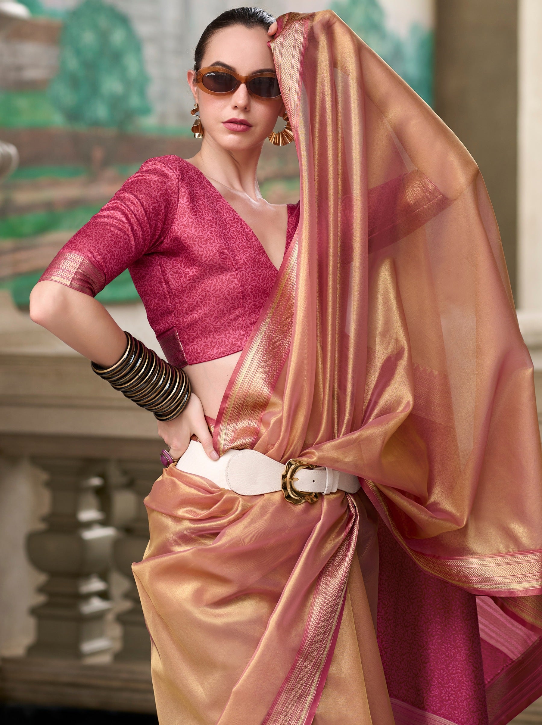 Brick Pink Celebration Saree - TrendOye