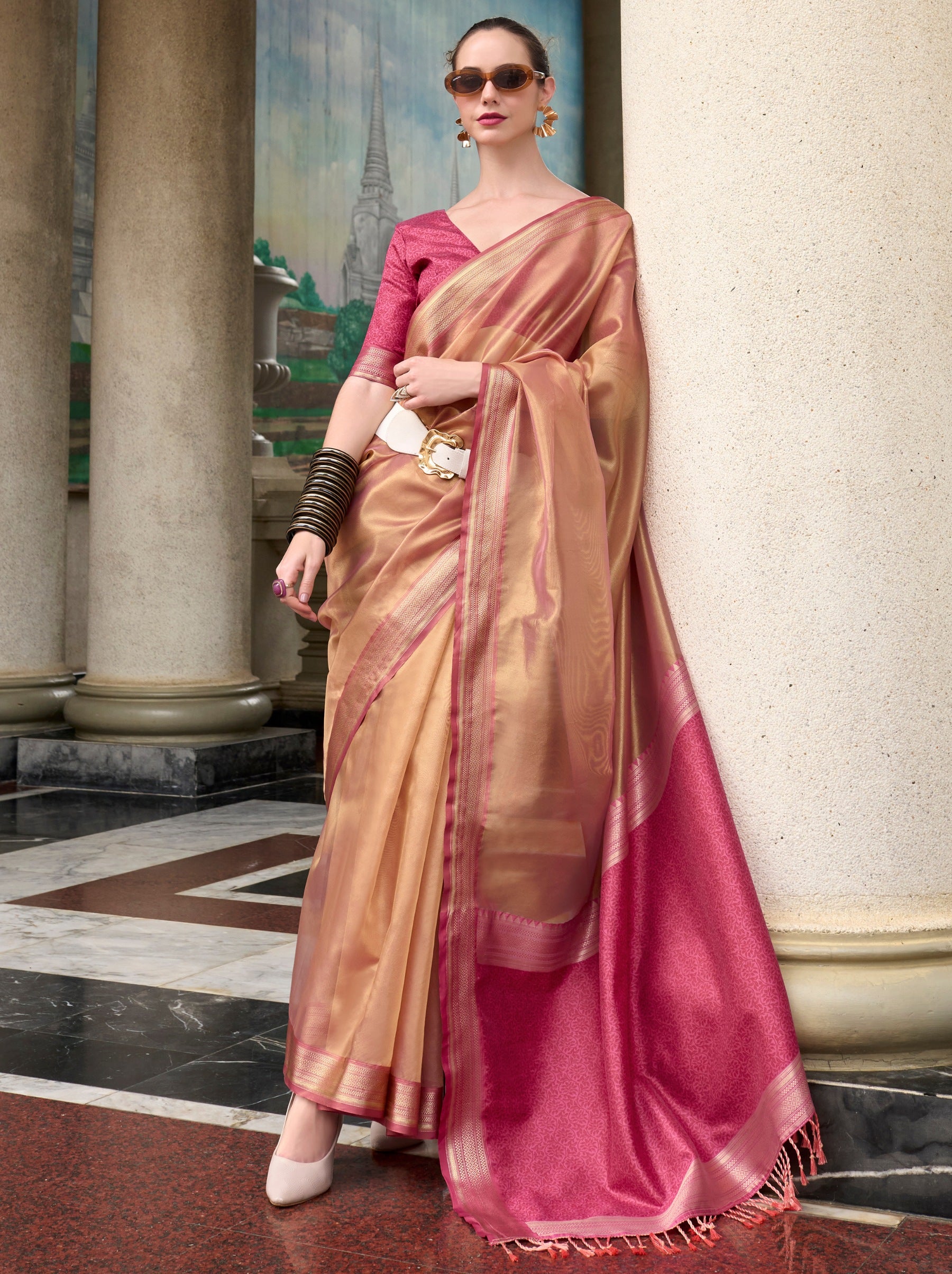 Brick Pink Celebration Saree - TrendOye