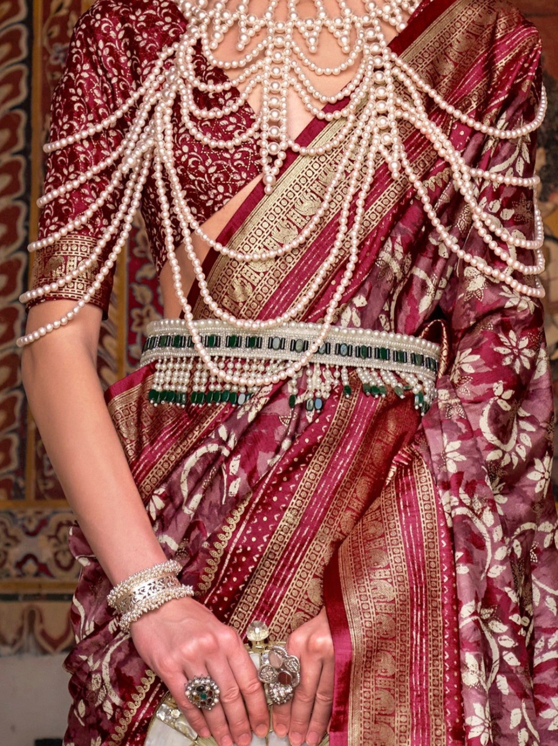 Cerise Pink Premium Patola Celebration Saree - TrendOye
