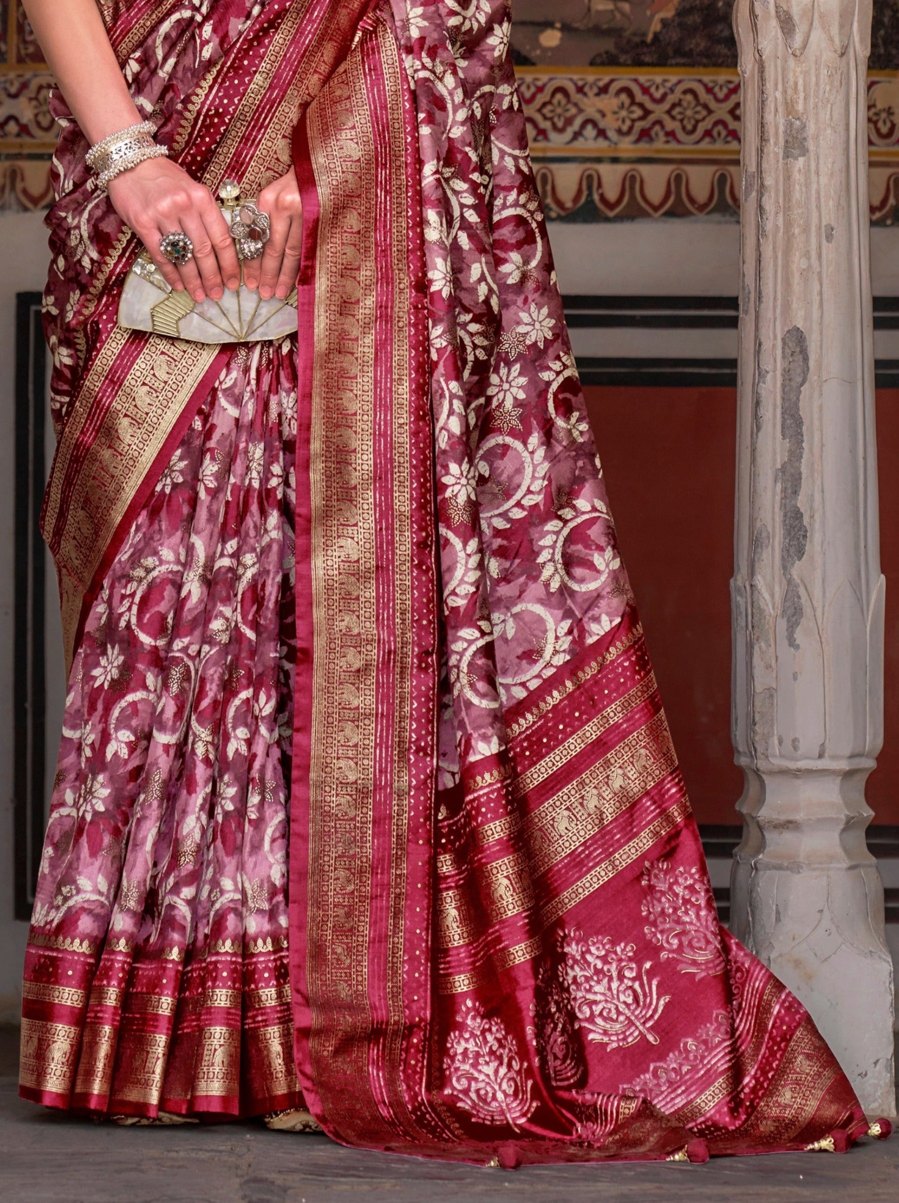 Cerise Pink Premium Patola Celebration Saree - TrendOye