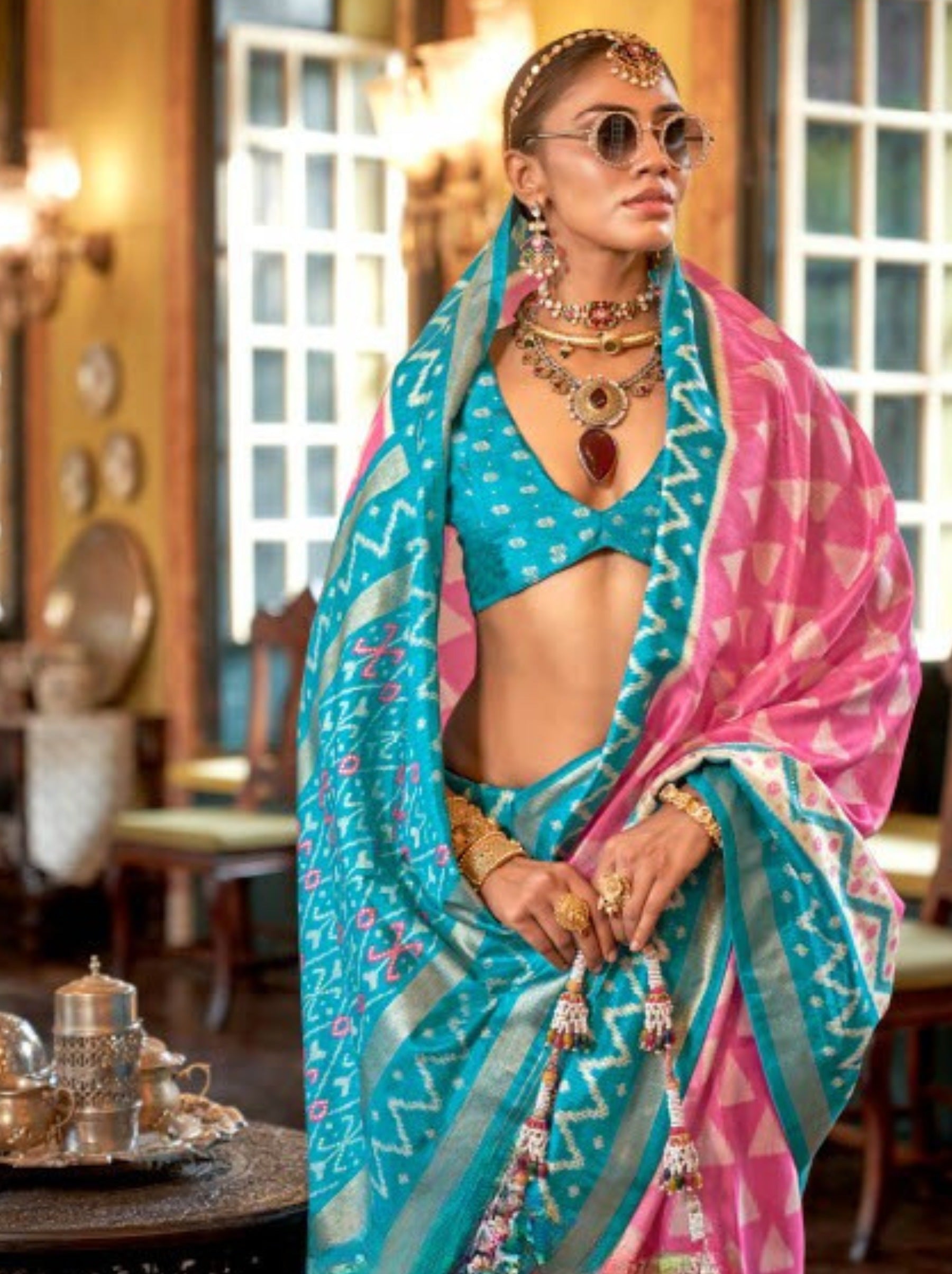 Rose Pink Vibrant Patola Silk Festive Saree - TrendOye