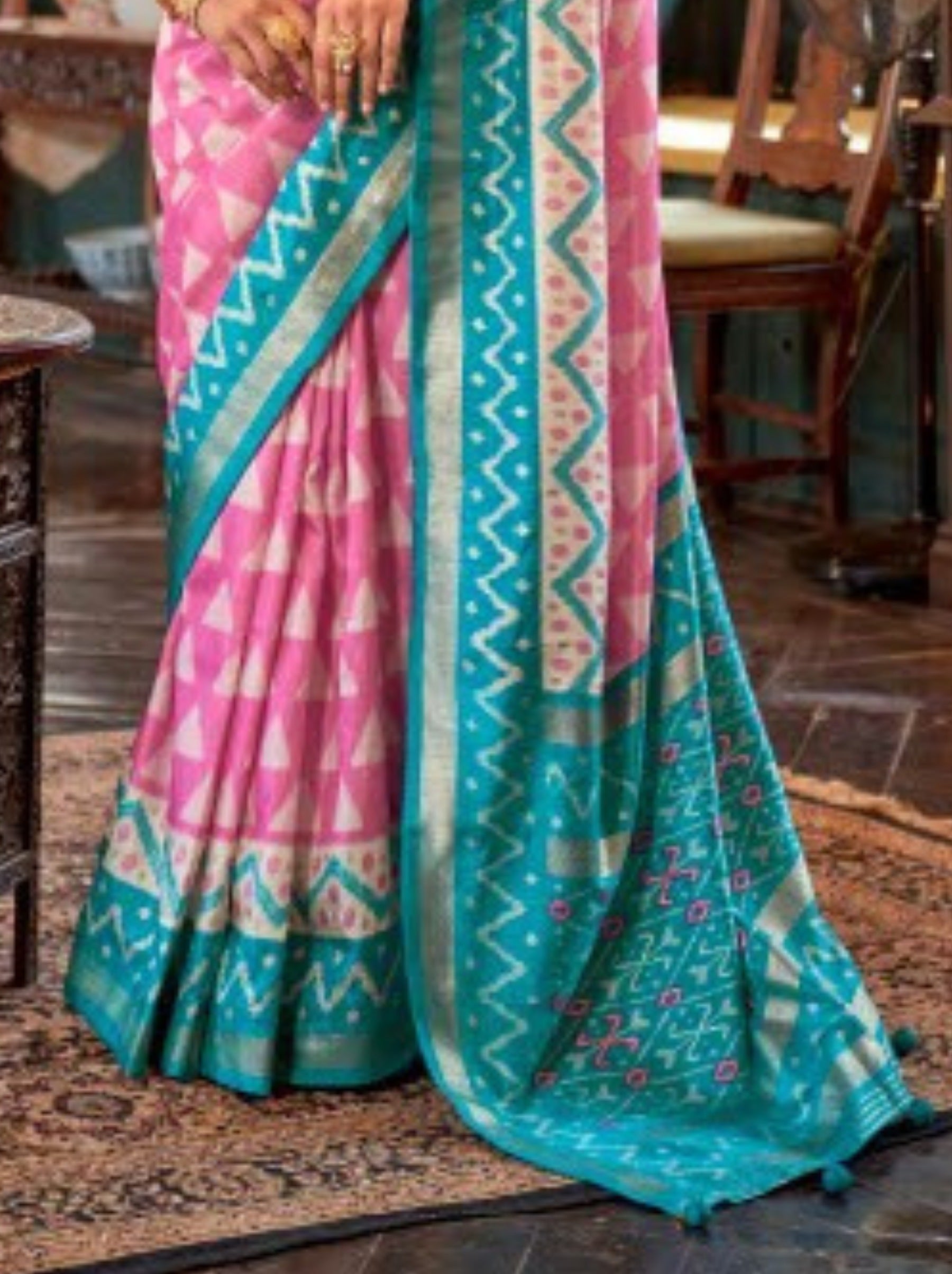 Rose Pink Vibrant Patola Silk Festive Saree - TrendOye