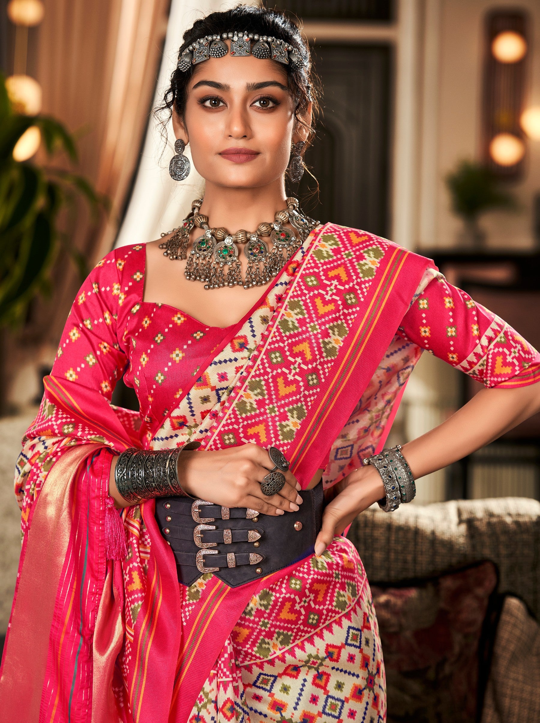 Cerise Pink Patola Festive Saree - TrendOye