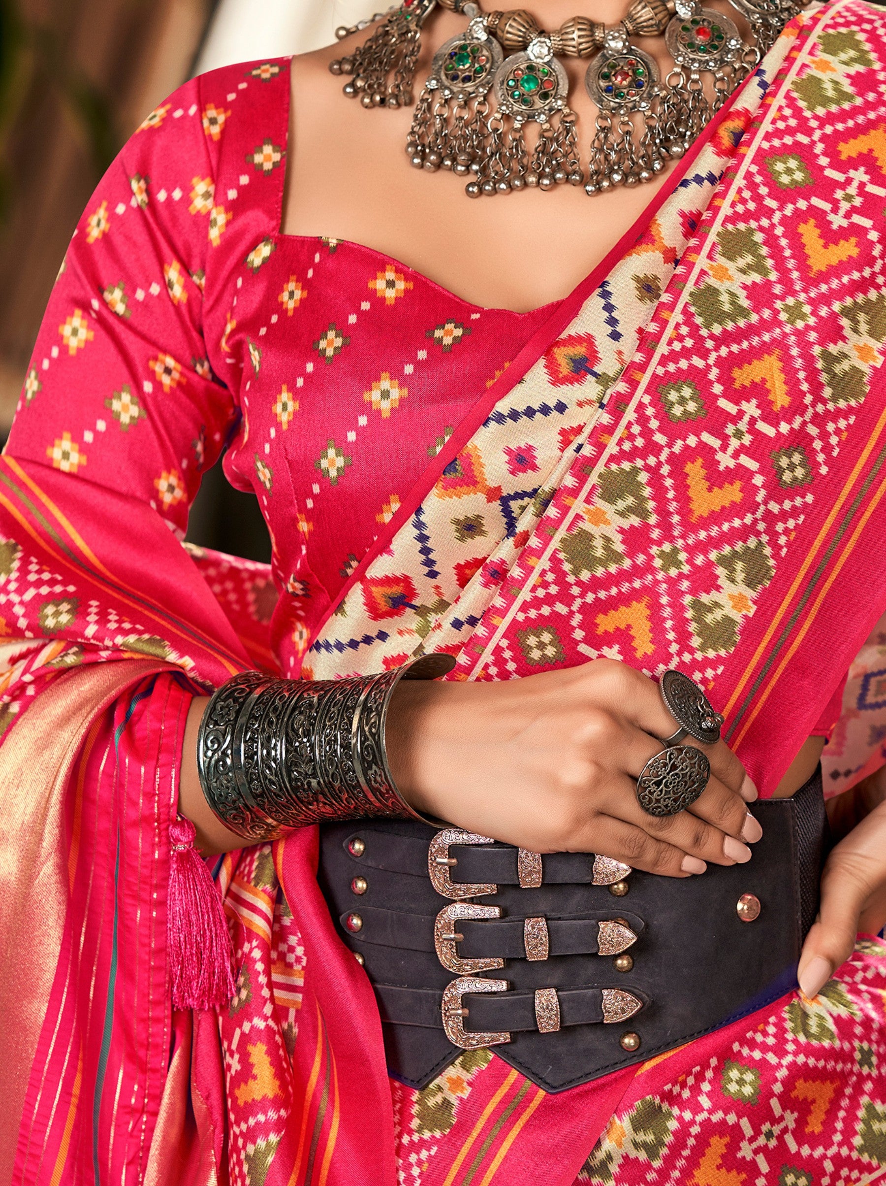 Cerise Pink Patola Festive Saree - TrendOye
