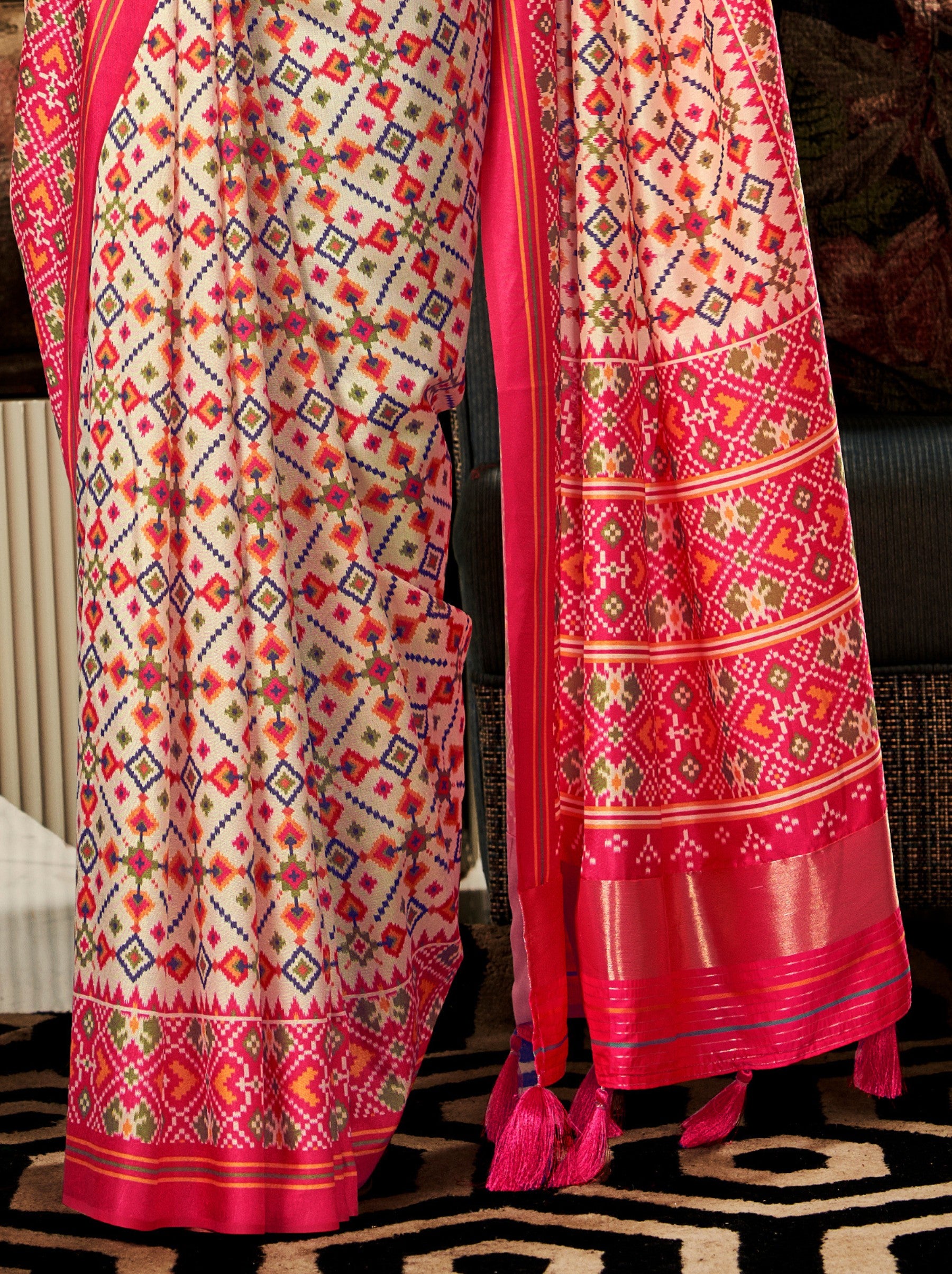 Cerise Pink Patola Festive Saree - TrendOye