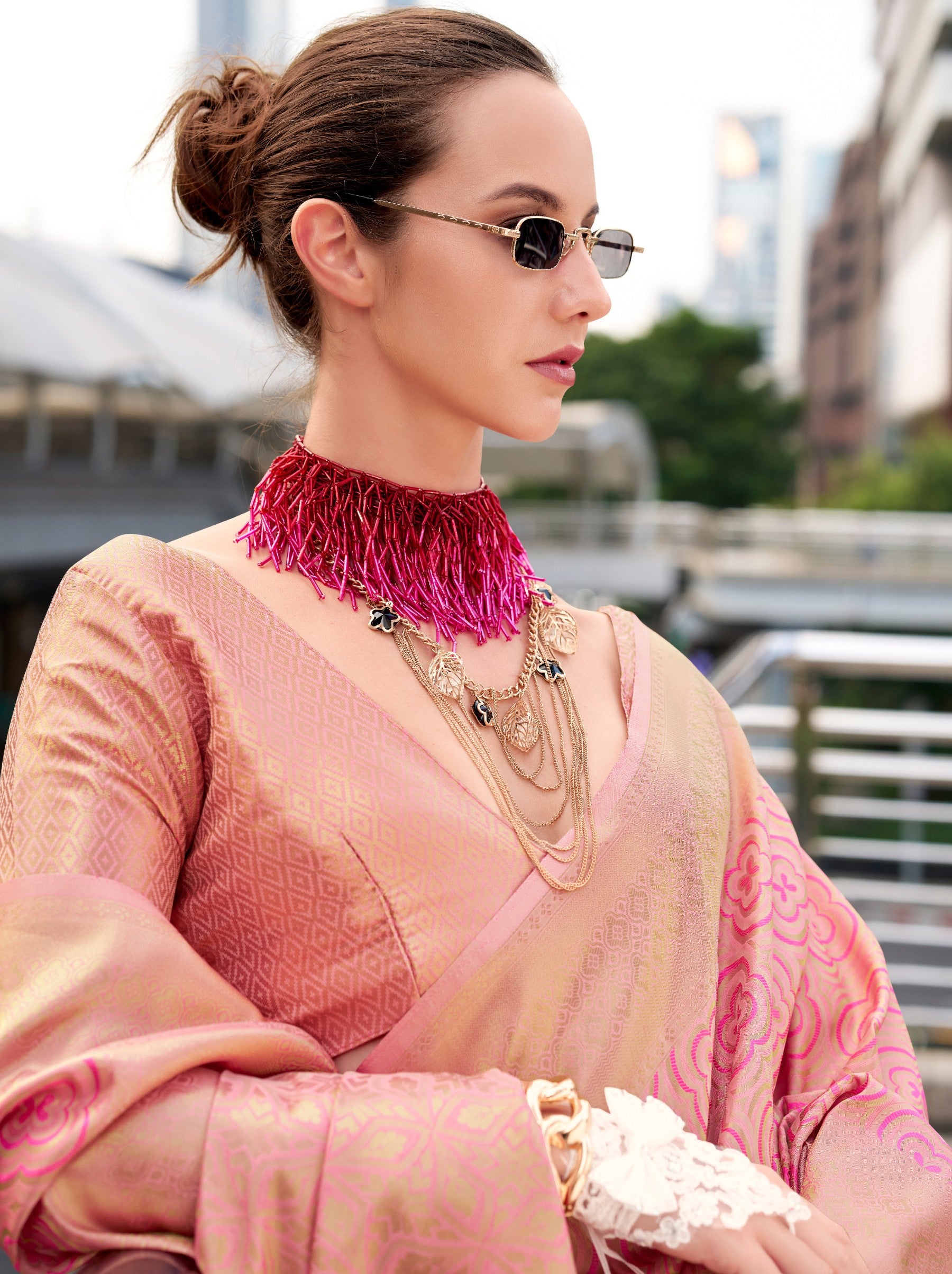 Bubblegum Pink Kanjivaram Festive Saree - TrendOye