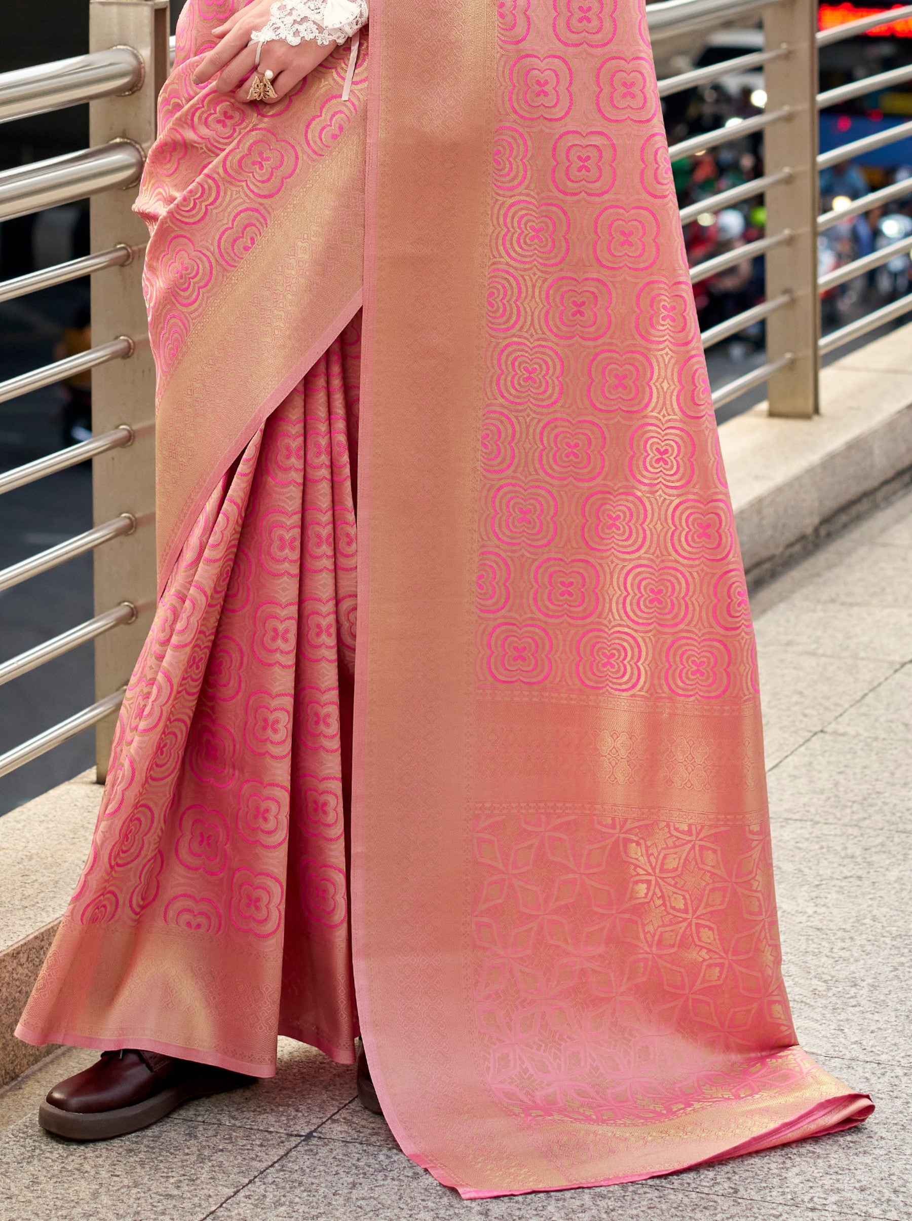 Bubblegum Pink Kanjivaram Festive Saree - TrendOye