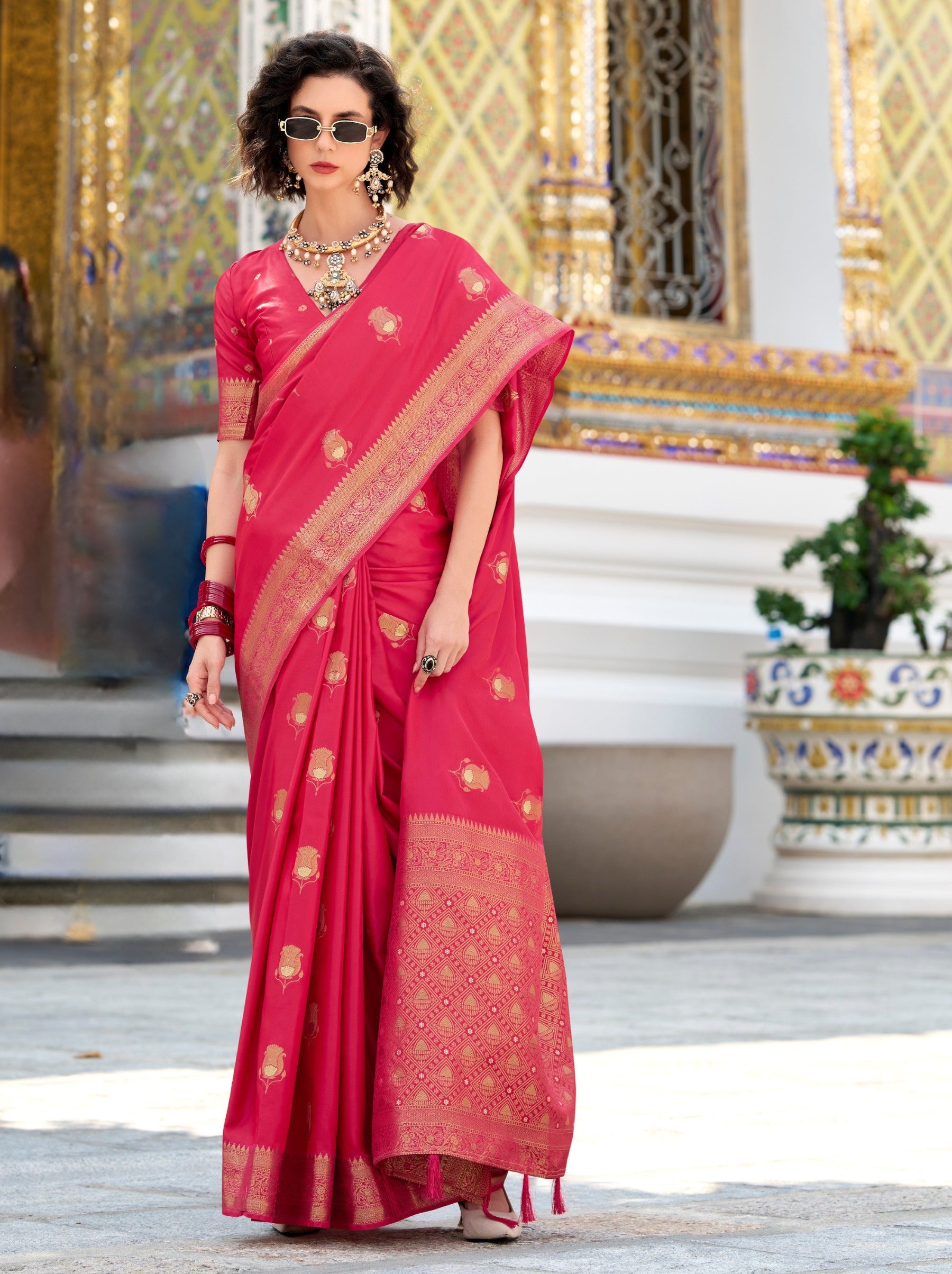 Ruby Pink Celebration Saree - TrendOye