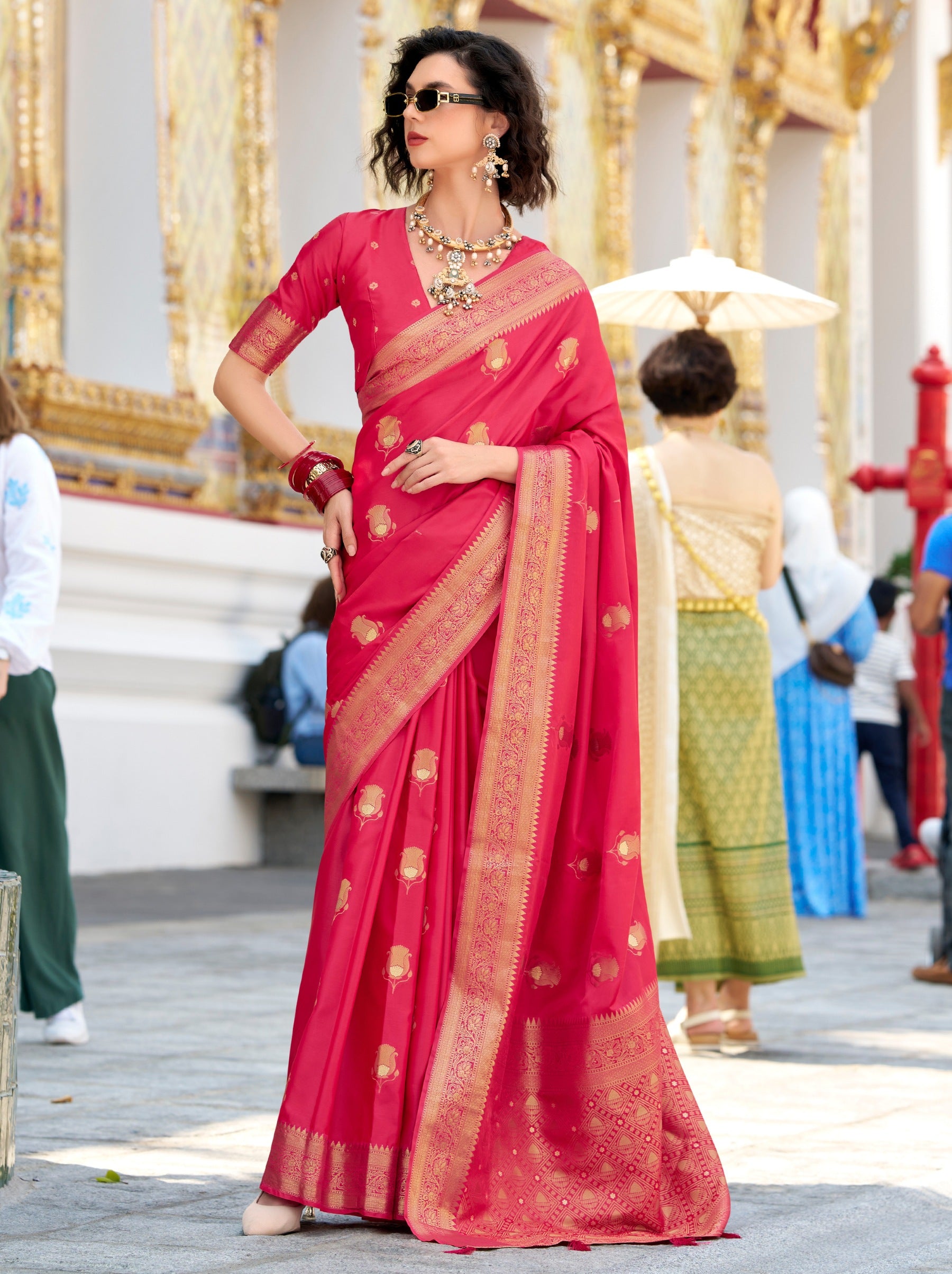Ruby Pink Celebration Saree - TrendOye