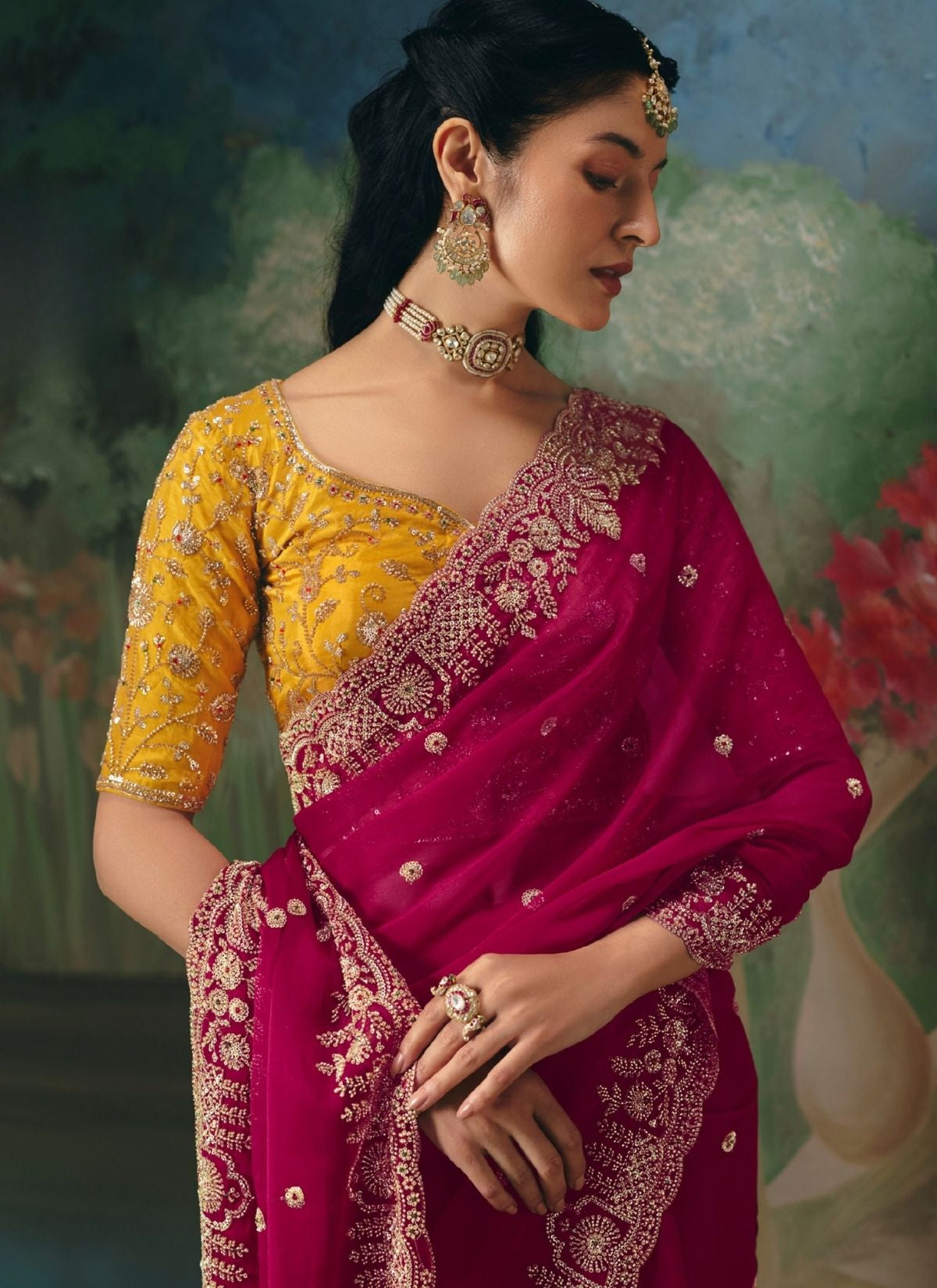 Dark Orchid Pink Wedding & Party Fancy Saree With Premium Blouse Piece - TrendOye