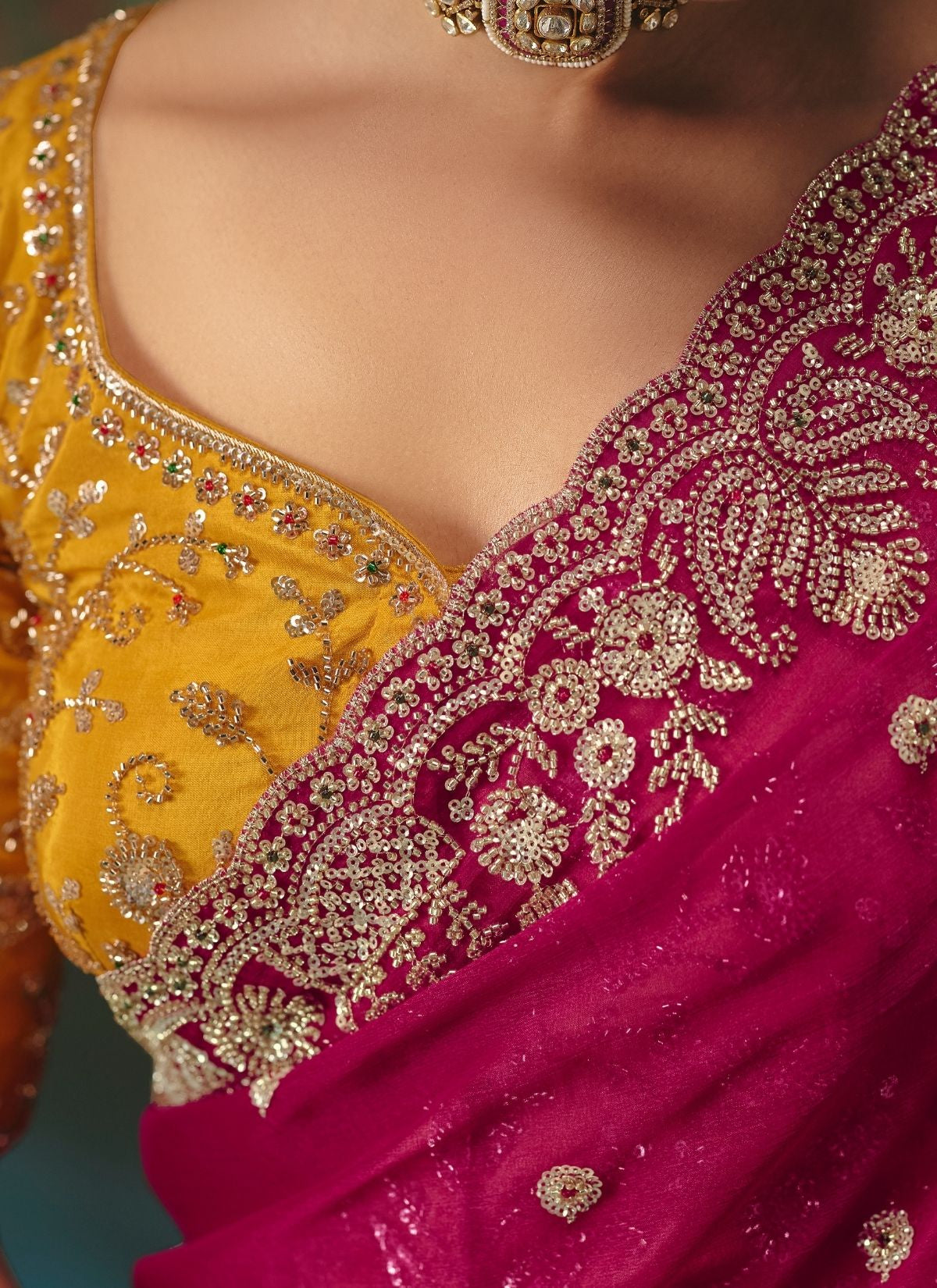 Dark Orchid Pink Wedding & Party Fancy Saree With Premium Blouse Piece - TrendOye