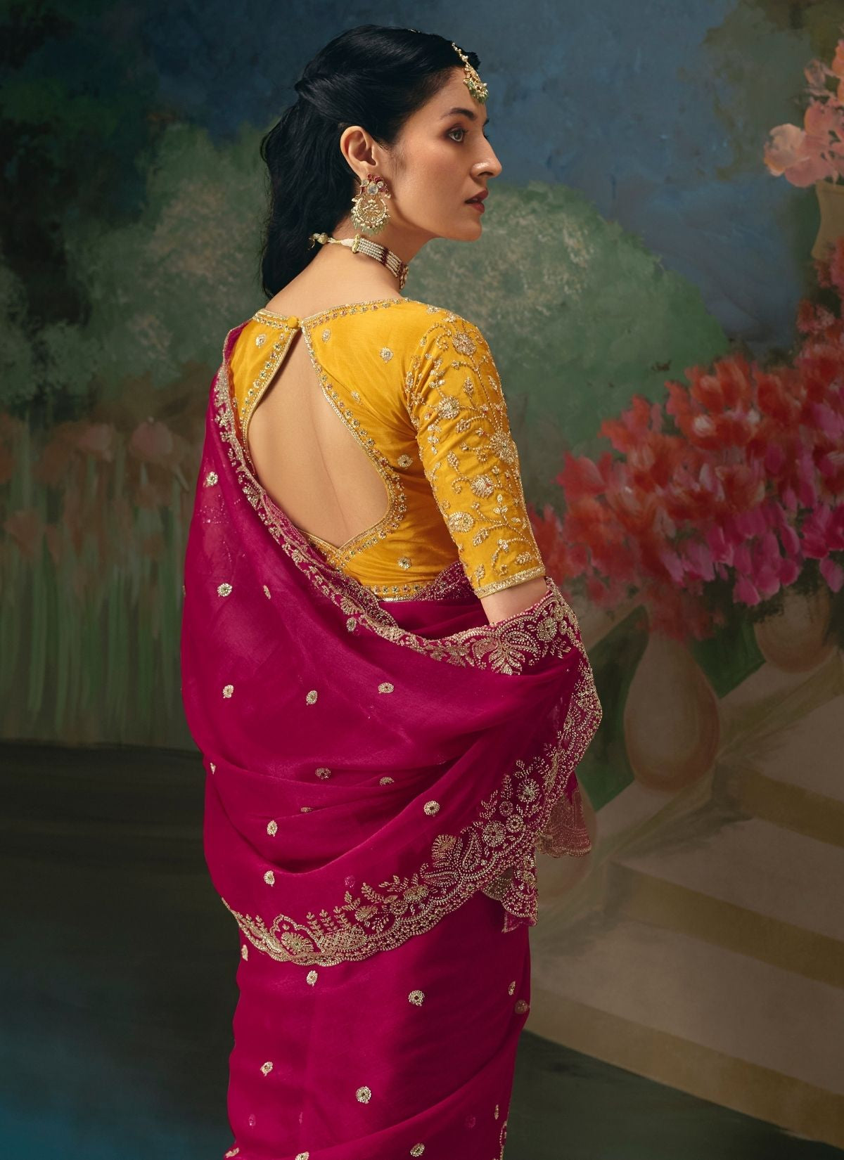 Dark Orchid Pink Wedding & Party Fancy Saree With Premium Blouse Piece - TrendOye