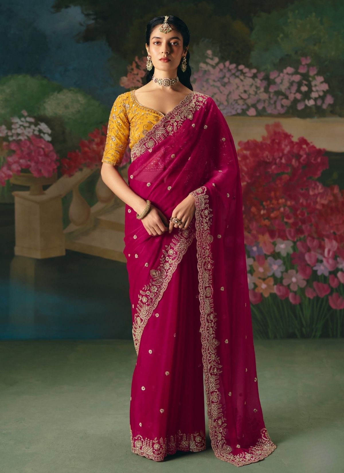 Dark Orchid Pink Wedding & Party Fancy Saree With Premium Blouse Piece - TrendOye